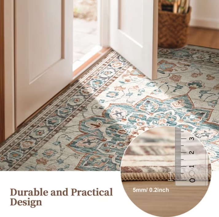 9×12 FT Large Polyester Area Rug for Living Room, Machine Washable Low-Pile Rug
