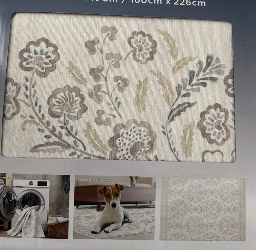 New Wyatt & Ash Machine WASHABLE Indoor Area Rug, Zinna 5ft 3in x 7ft 5in