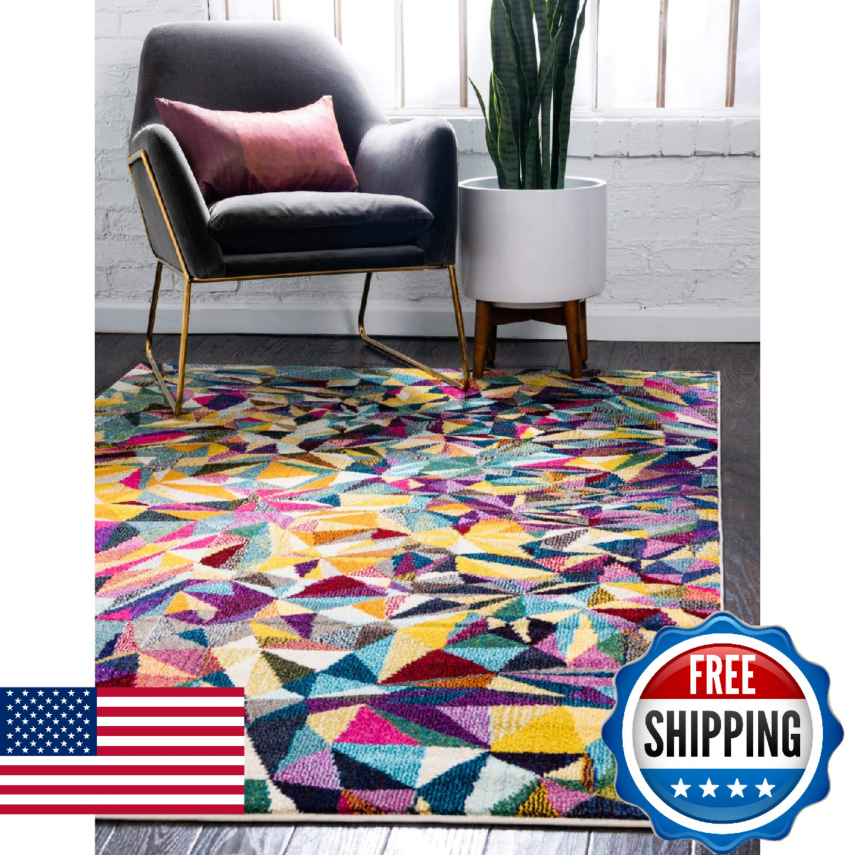Unique Loom Estrella Collection Geometric Triangles Bright Colors Abstract