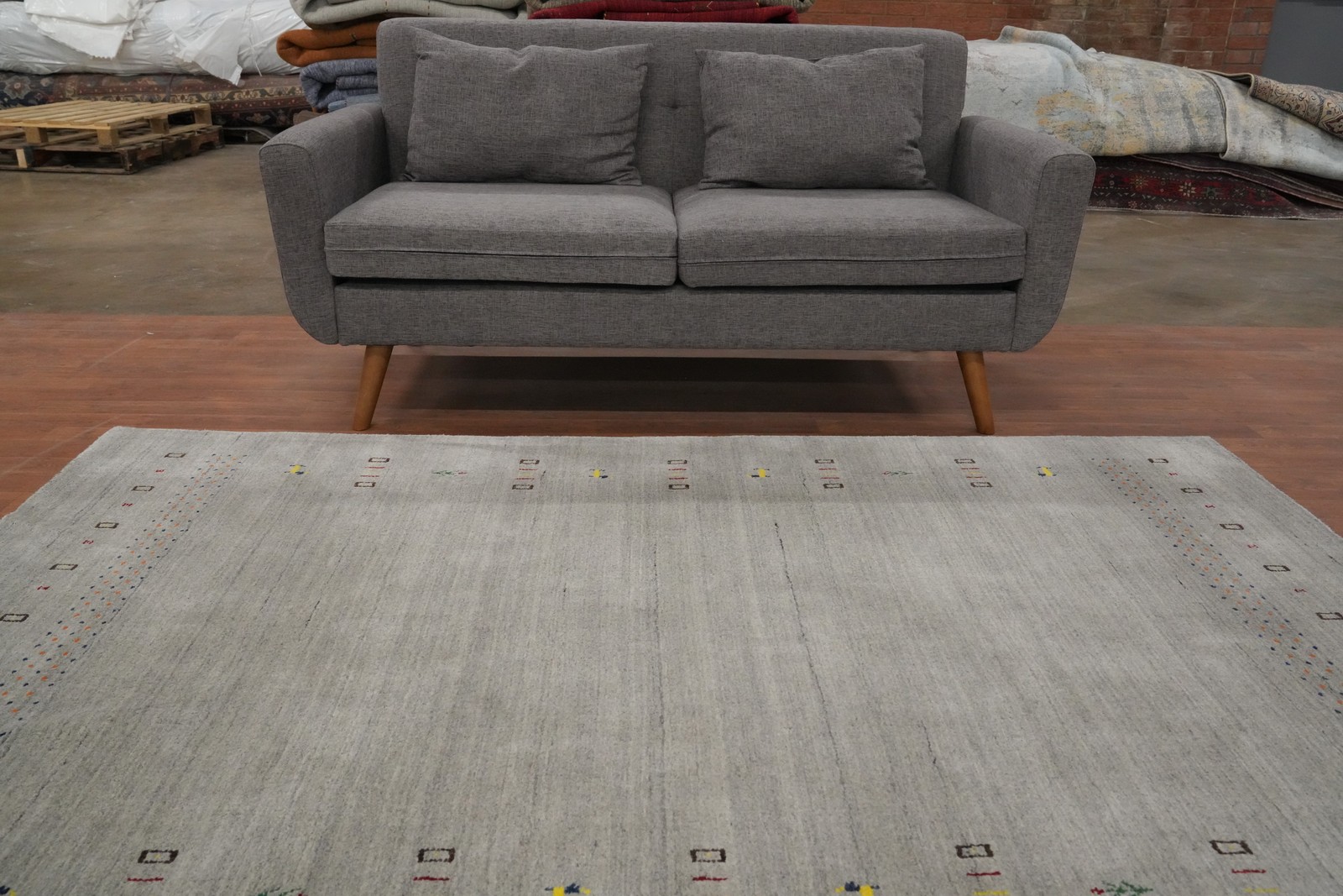 Gray Area Rug 5×8 Handmade Wool with Subtle Tribal Accents