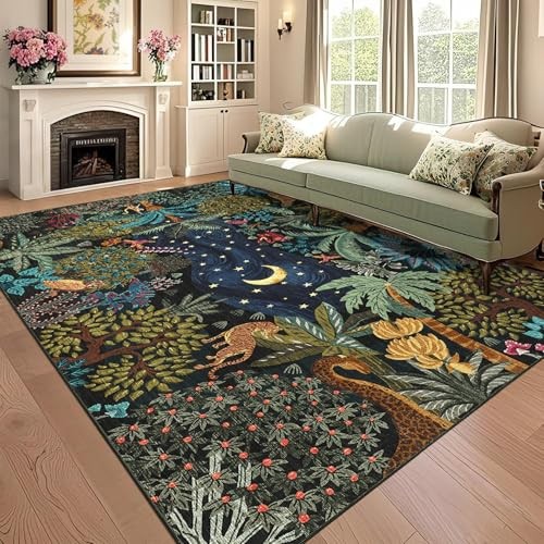 6×9 Area Rug Jungle Green Washable Rugs for Living Room Bedroom, Soft Low