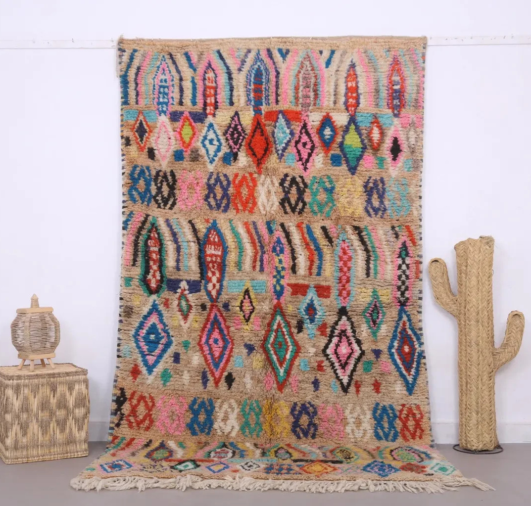Colorful contemporary Moroccan rug – vintage Area Rug Handmade Carpet.