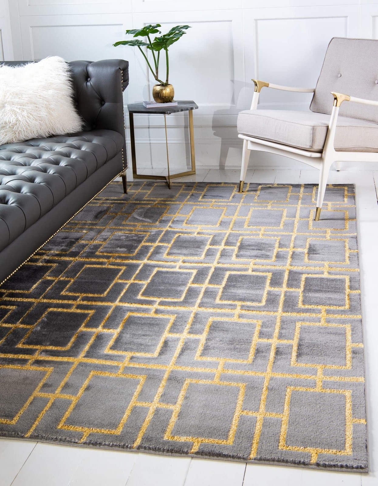 Unique Loom Glam Collection Area Rug – 3 3 X 5 3 Rectangle Gray Gold/ Gold