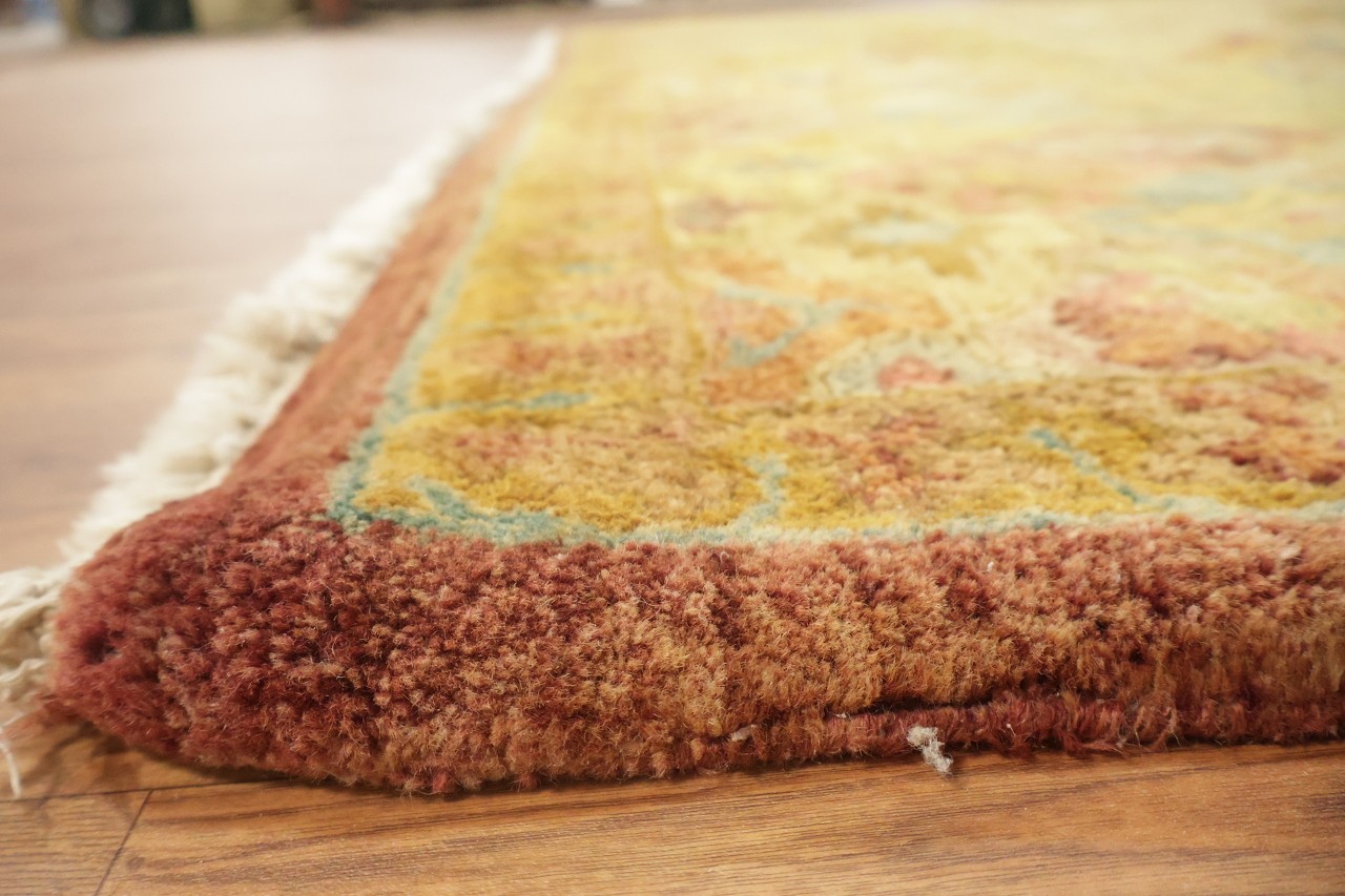 Agra Oriental 9×14 Large Wool Rug All-Over Beige & Gold Tones