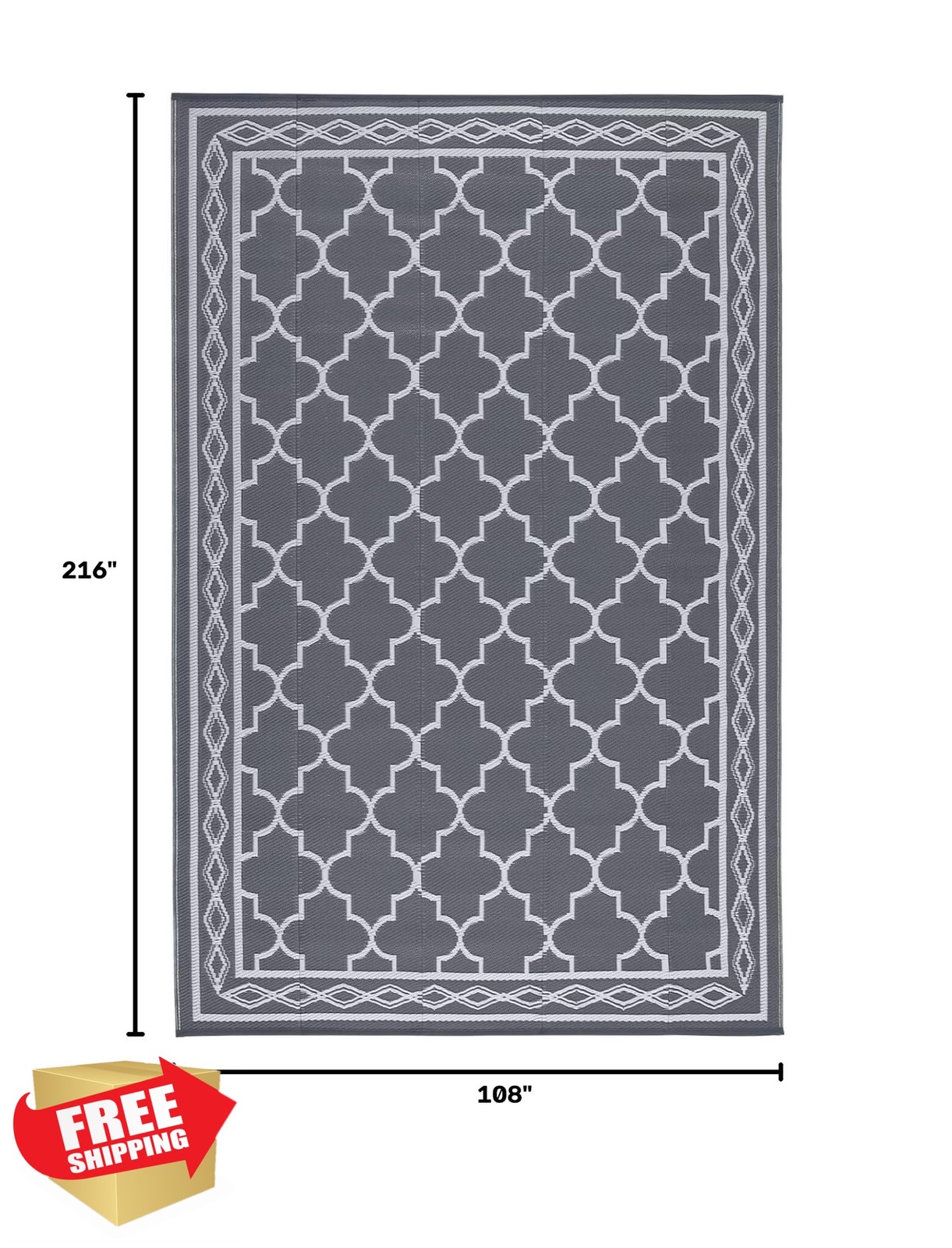LUXLOOM Outdoor Plastic Straw Rug 9×18 Large Washable Floor Mat Moroccan Trel…