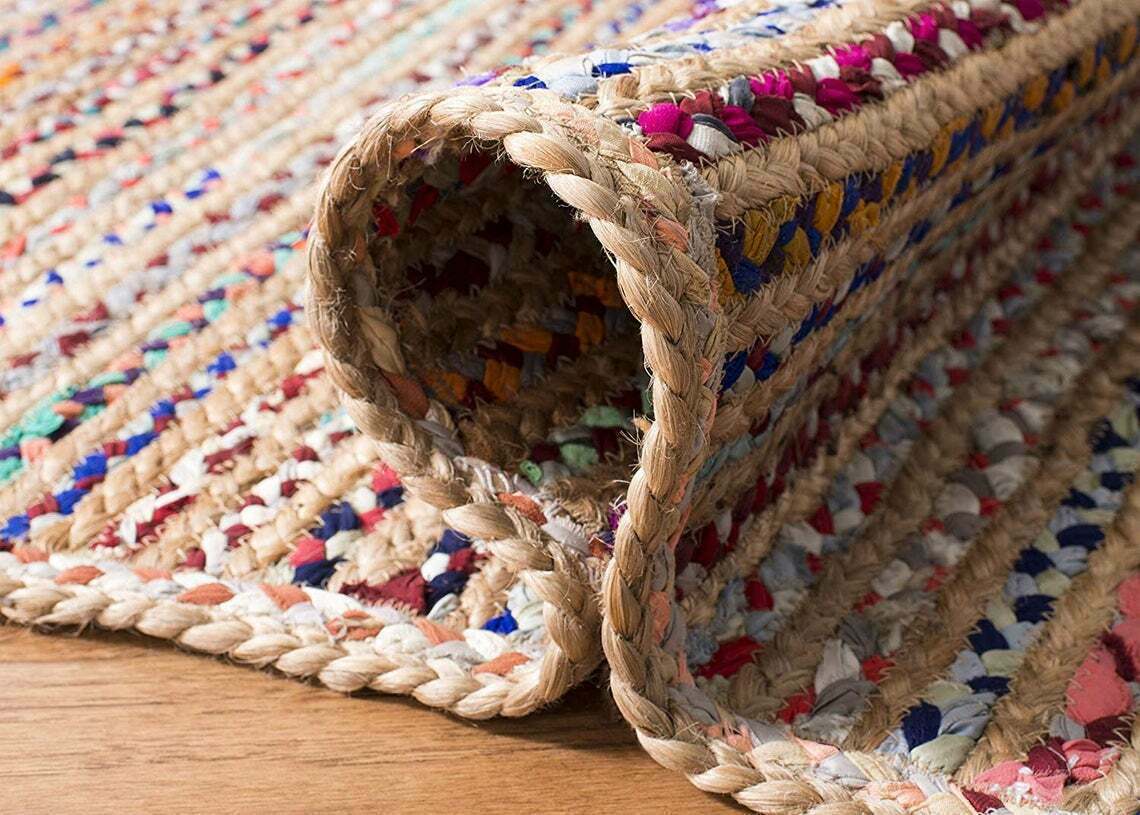 Rug Cotton, Jute Hand Braided Rectangle Area Rug Door Mat Indian Rug Carpet