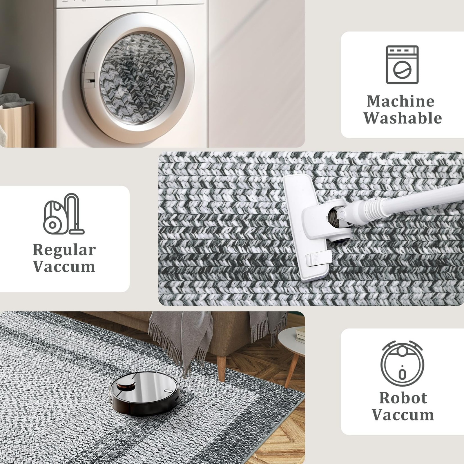 RUGSREAL 9×12 Grey Braided Bohemian Farmhouse Area Rug