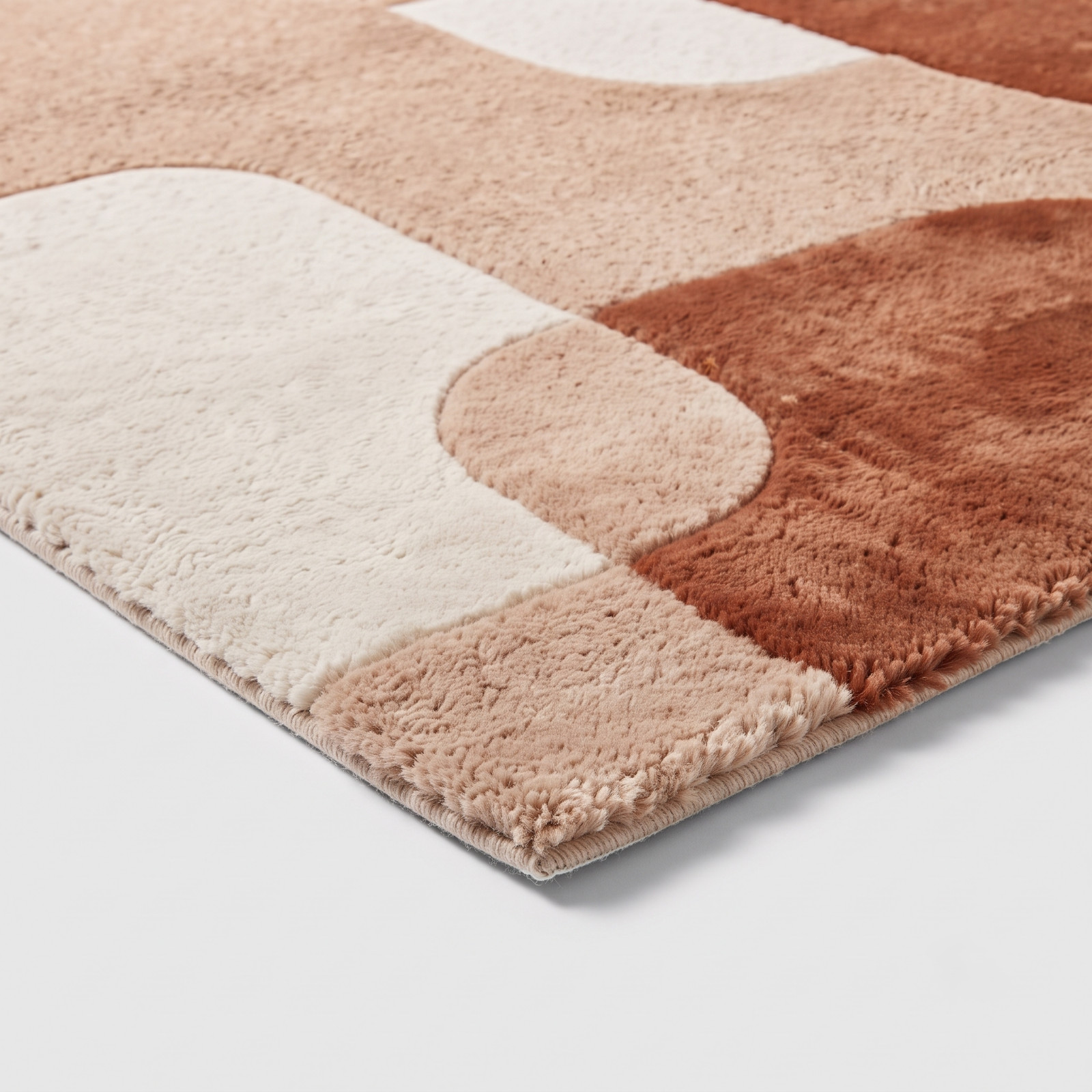 Mid Century Modern Rug Hand Tufted Abstract Terracotta Navy Living Room