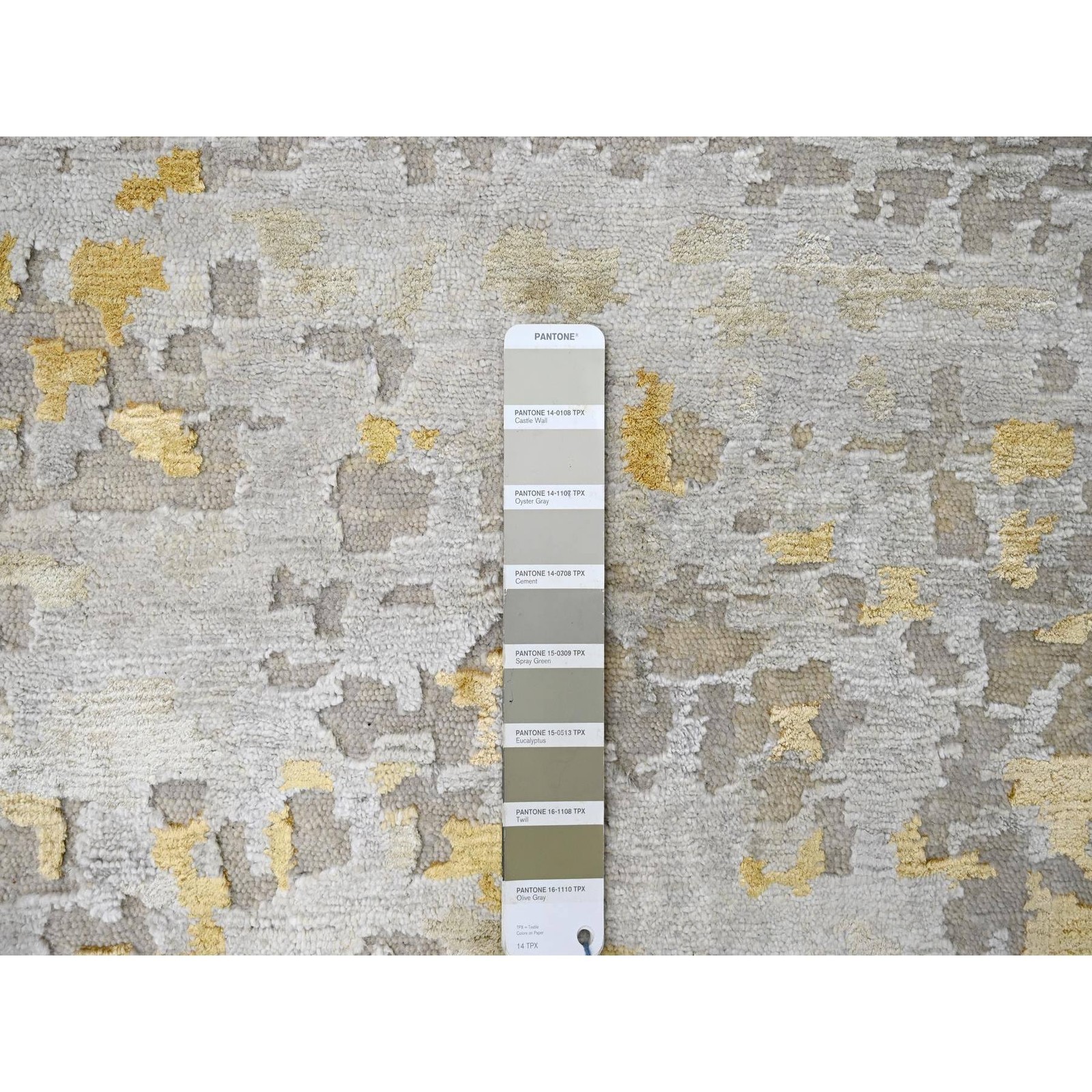 12’x14’9″ Beige Abstract Design Wool and Silk Hand Knotted Oversized Rug R10208