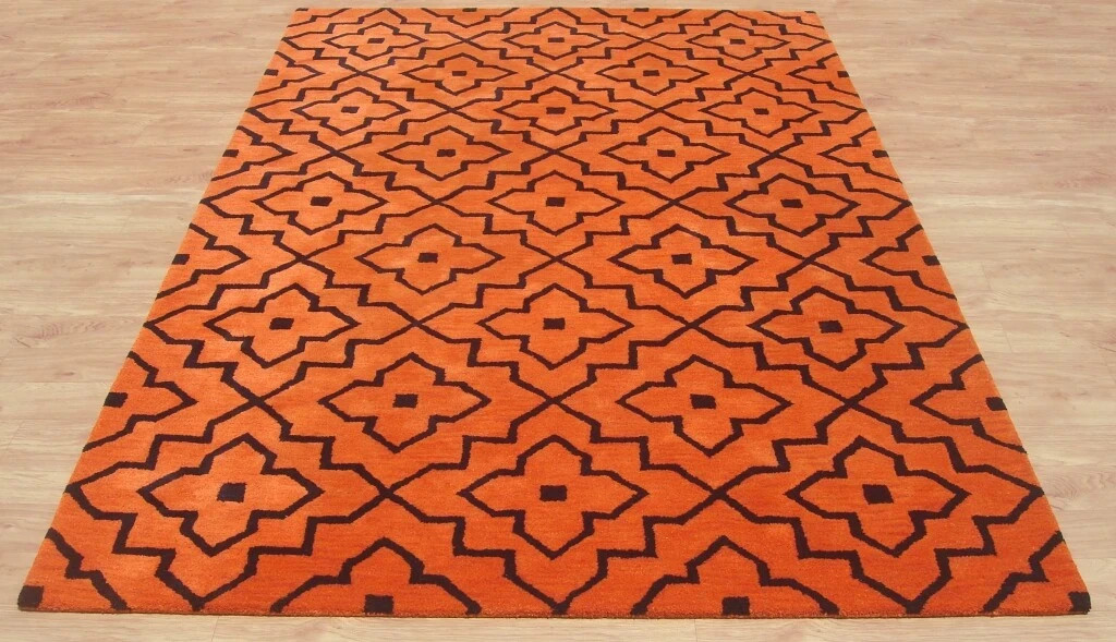 Stark Lilly Tile Modern Orange & Black Hand-Tufted 100% Wool Soft Area Rug