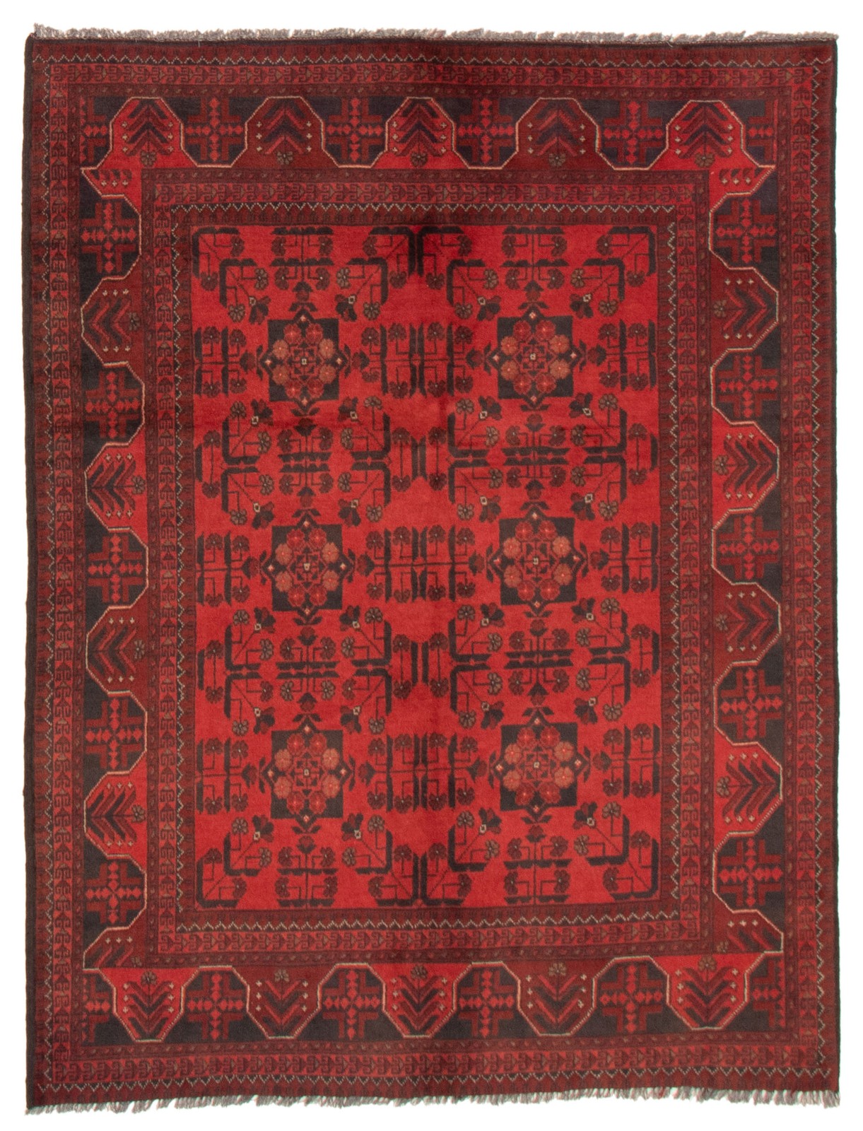 Traditional Hand-Knotted Geometric Area Rug 4’11” x 6’4″ Oriental Wool Carpet