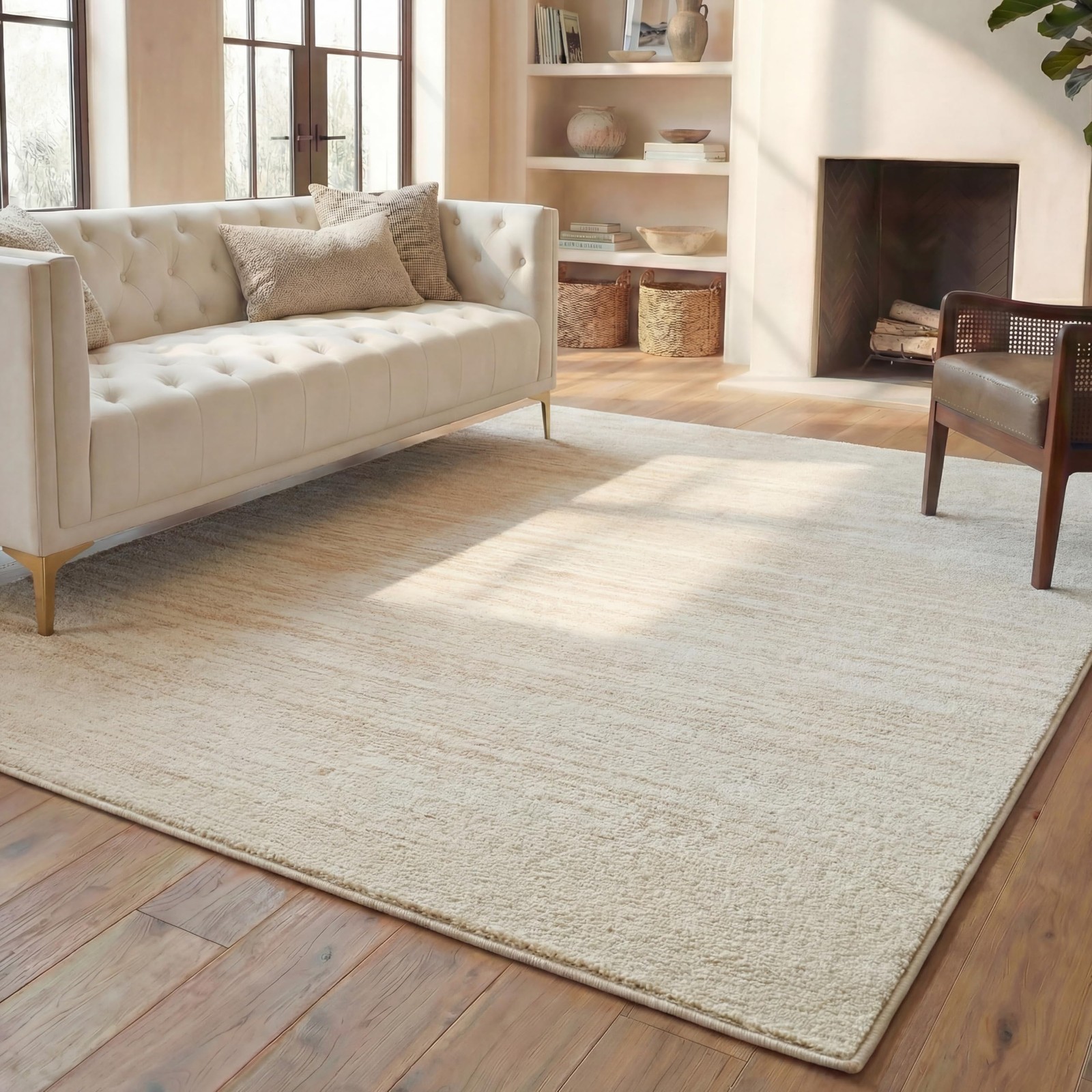 Area Rug 8×10 – Adirondack Collection – Large – Champagne & Cream, Modern Omb…