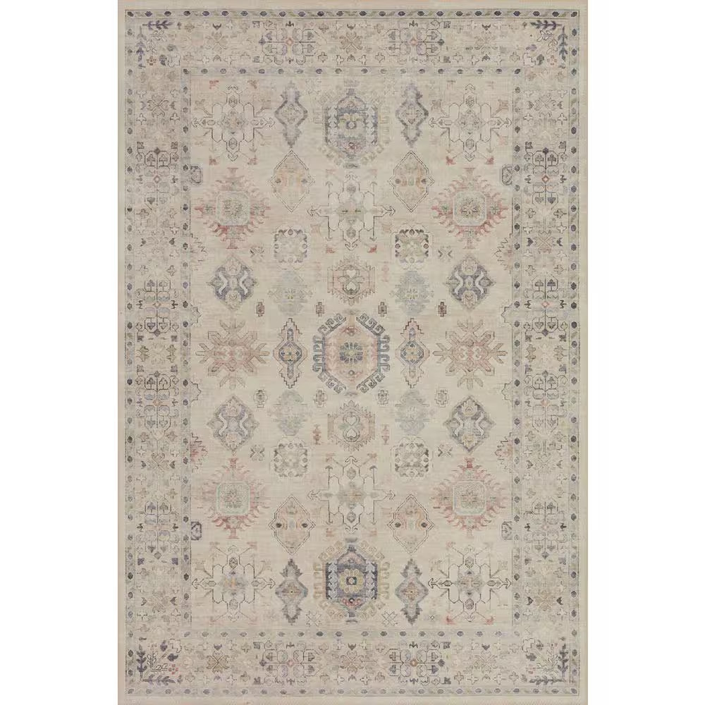 Hathaway Beige/Multi 9 Ft. X 12 Ft. Traditional Distressed Printed Area Rug
