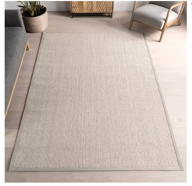 Wool & Sisal Area Rug 8 x 10 nuLOOM Monica – Solid Cream Ivory – Cotton Border