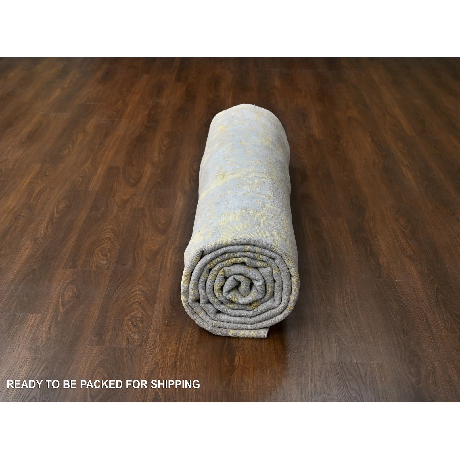 12’x14’9″ Beige Abstract Design Wool and Silk Hand Knotted Oversized Rug R10208