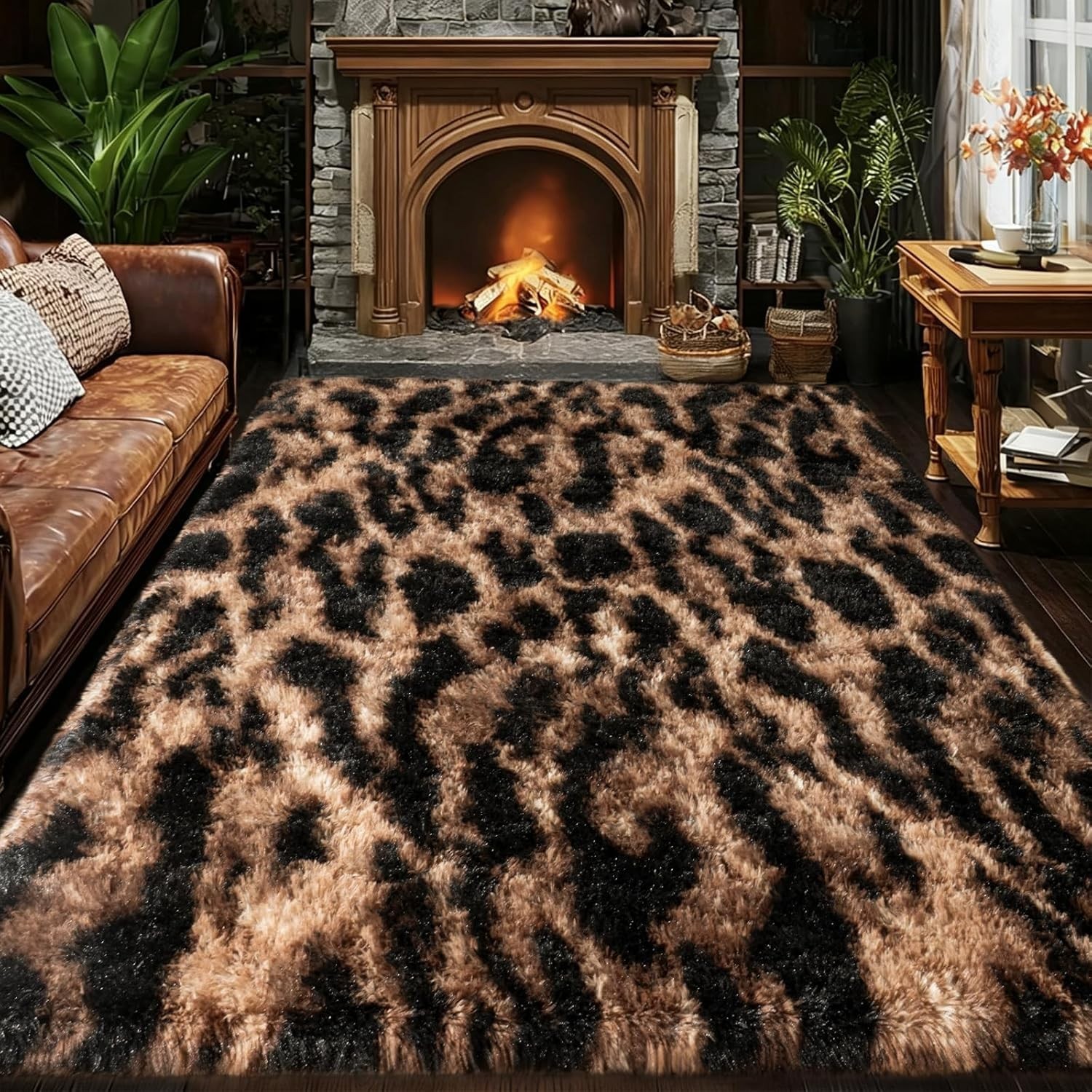 Soft 4′ x 6′ Fluffy Cheetah Rug – Non-Slip Shaggy Area Rug for Living Room
