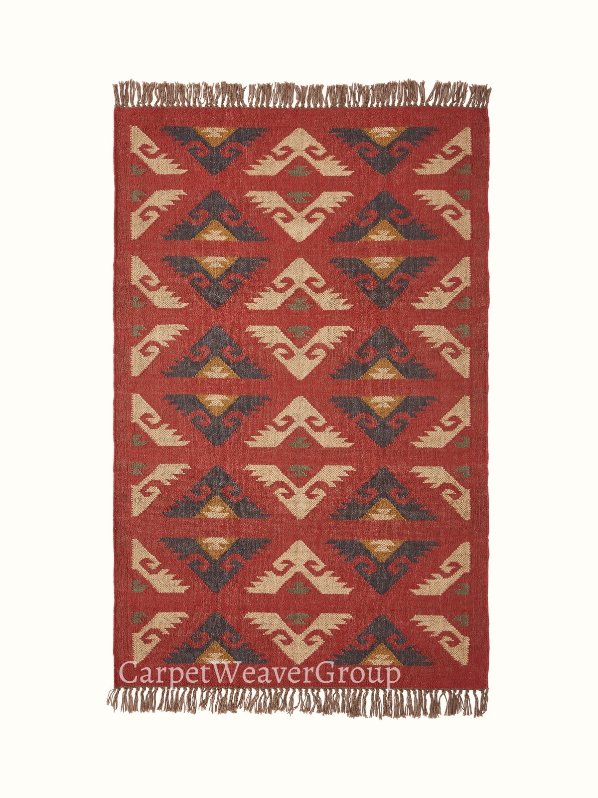 Handwoven Wool Jute Kilim Rug with Tribal Diamond Motifs- Rustic Bohemian Accent