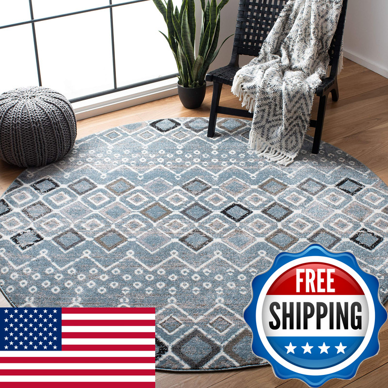 Safavieh Amsterdam Collection 51 Round Blue/Ivory Ams108L Moroccan Boho