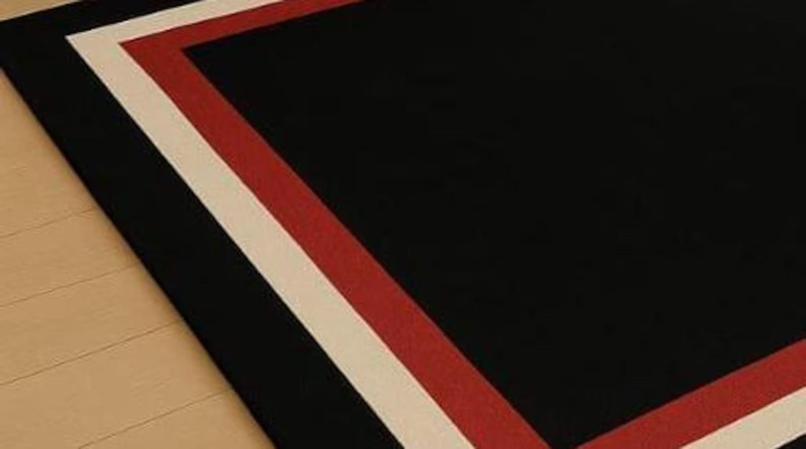 Modern Black Area Rug, Bold Red Cream Border, Contemporary Decor