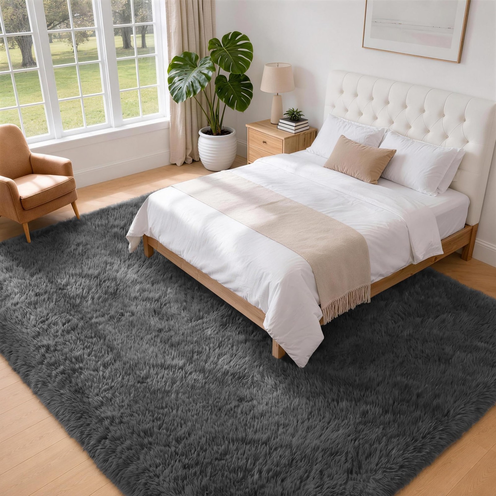 6×9 Area Rug for Living Room: Ultra Soft Fluffy 6′ x 9′ (Rectangular), Grey