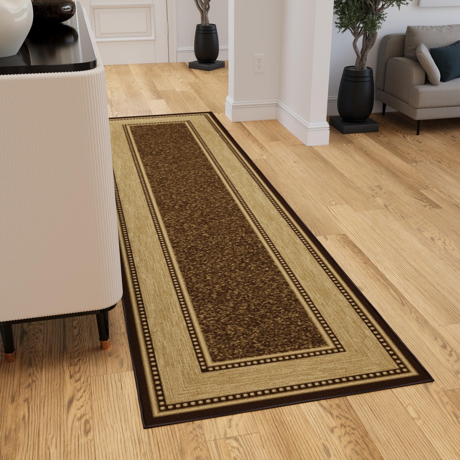 Ottohome Non-Slip Rubberback Bordered Design 3×10 Indoor Runner Rug, 2’7 x 9’10,