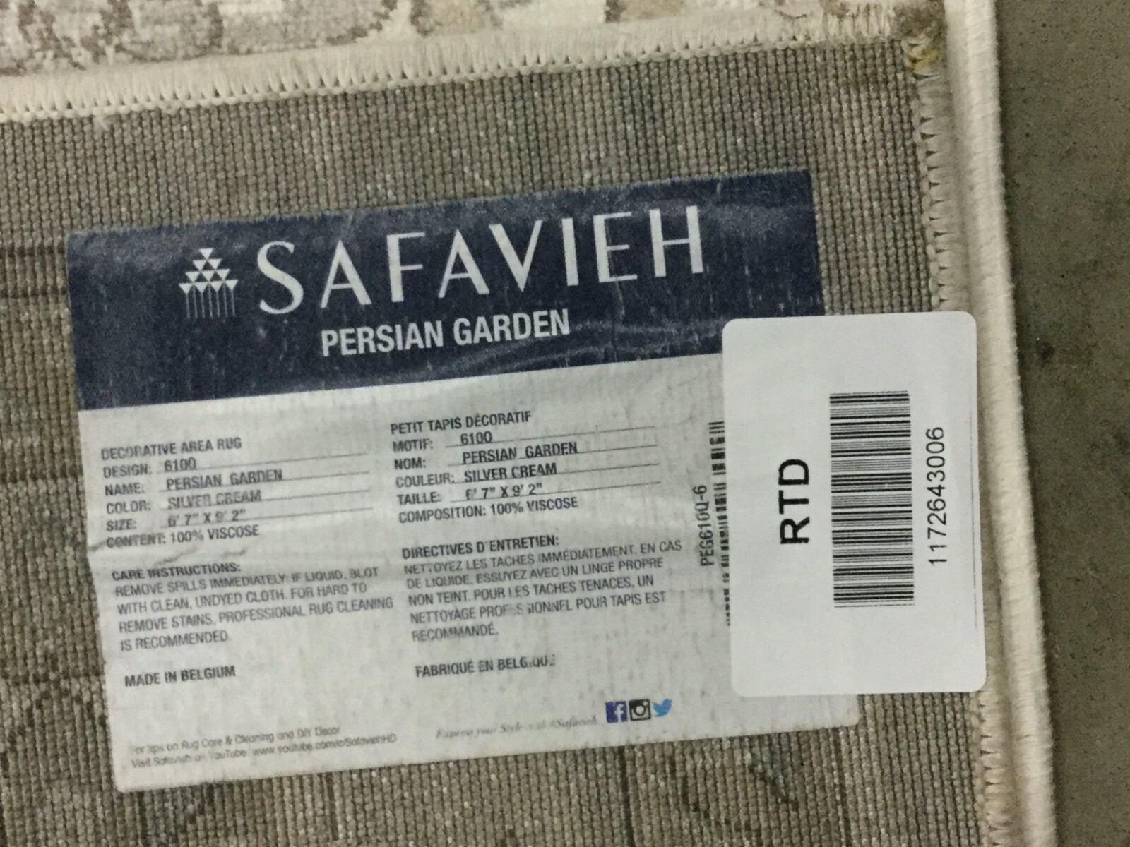 SILVER / CREAM 6′-7″ X 9′-6″ Flaw in Rug, Reduced Price 1172643006 PEG610Q-6