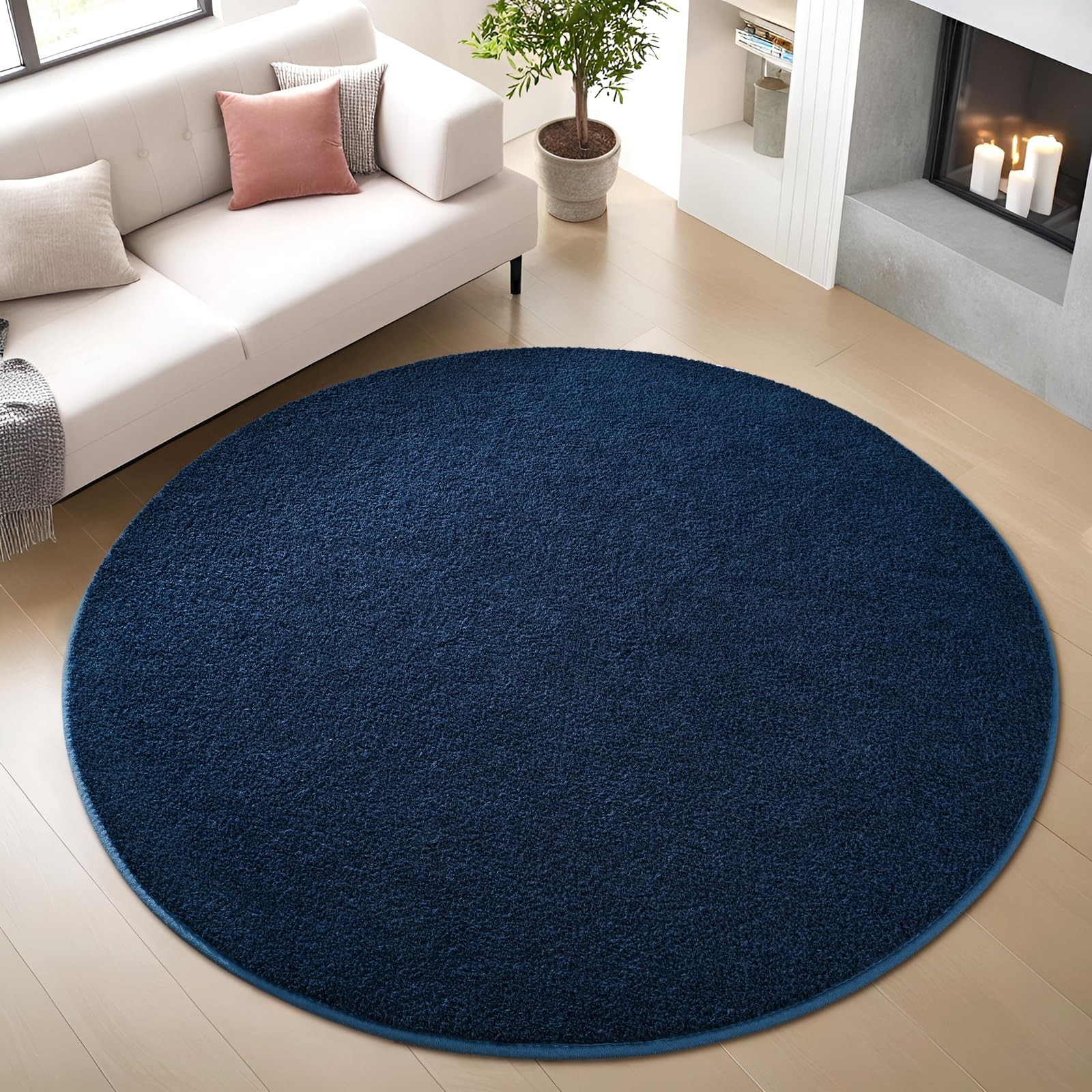 Navy Blue Round Area Rug 4×4 Feet Soft Memory Foam Non Slip Indoor Carpet