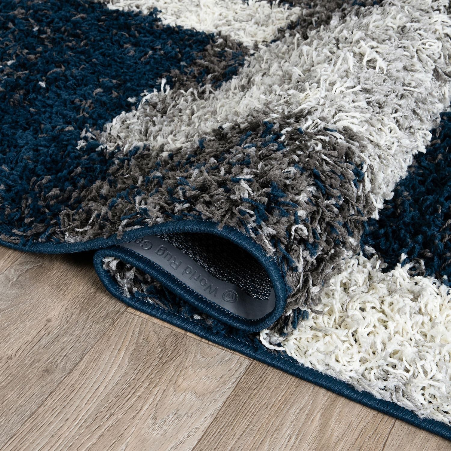 Rugshop Navy Distressed Modern Boxes Plush Shag Area Rug Non-Shedding Soft