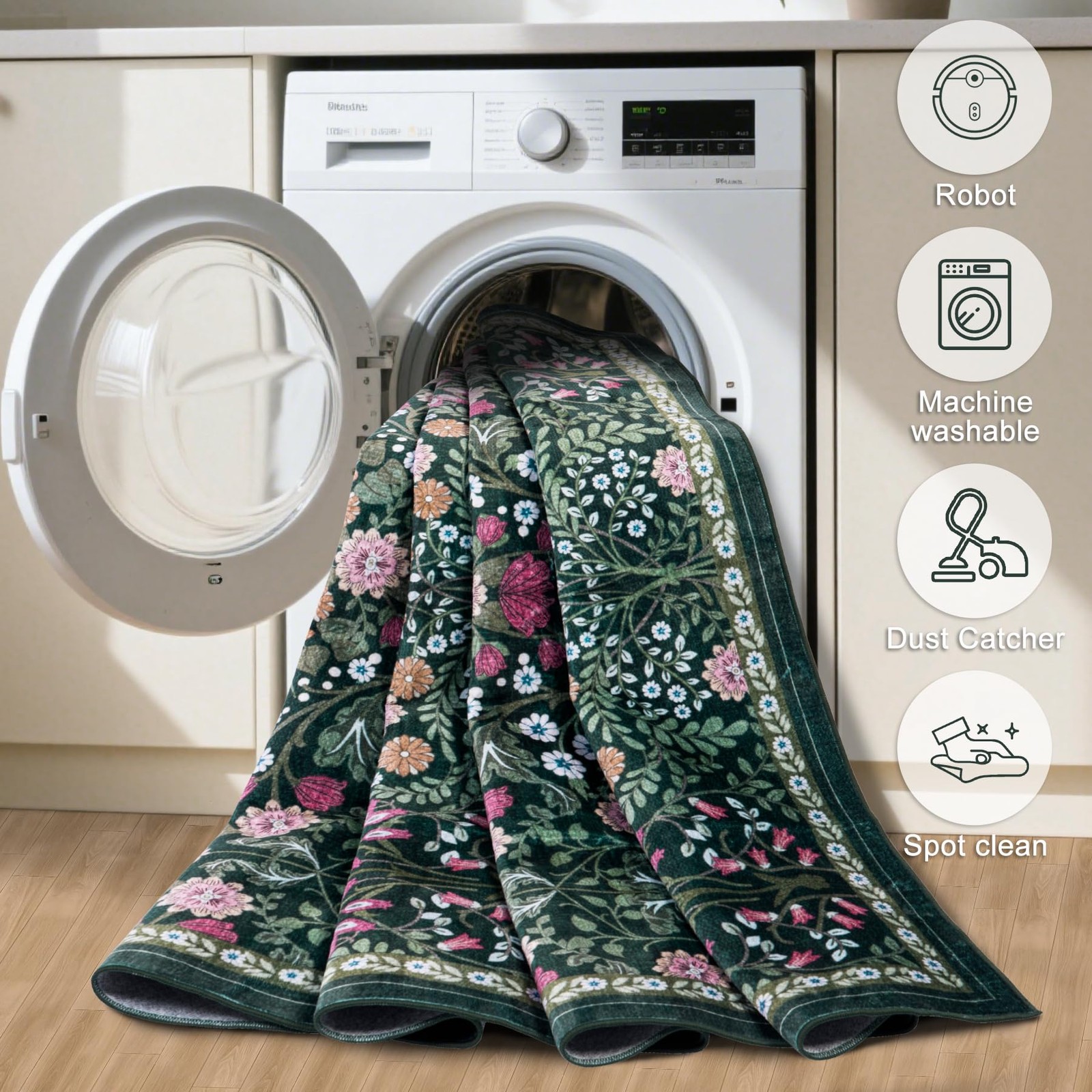 8×10 Area Rugs for Living Room: Floral 8′ x 10′ (Rectangular), Dark Green
