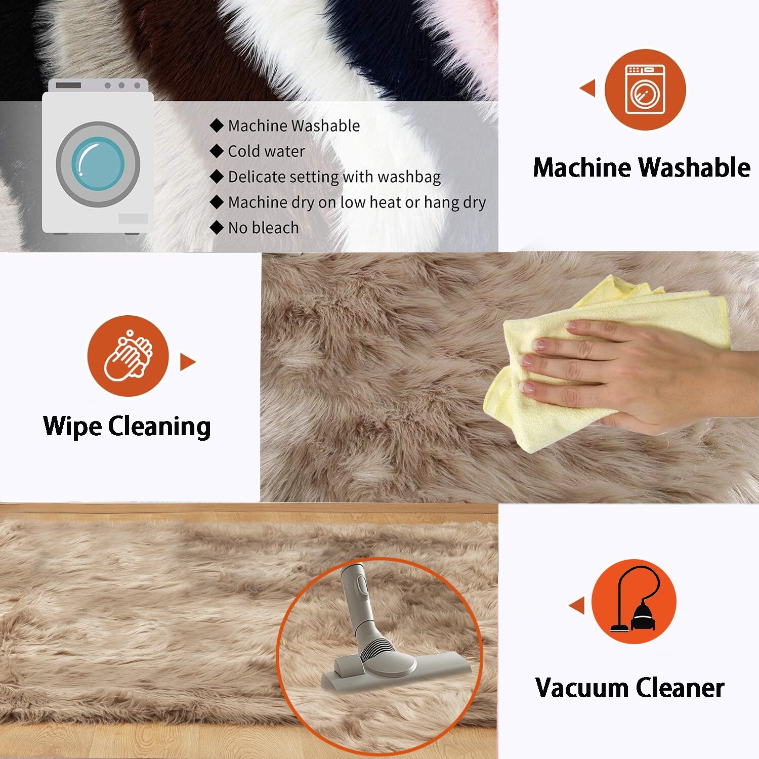 Brown Fluffy Area Rug Fuzzy Furry Faux Fur Sheepskin Rug for Living Room Bedroom