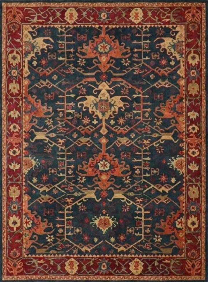 Hand-Tufted 100% Soft Wool Red & Navy Blue modern Area Carpets for living room