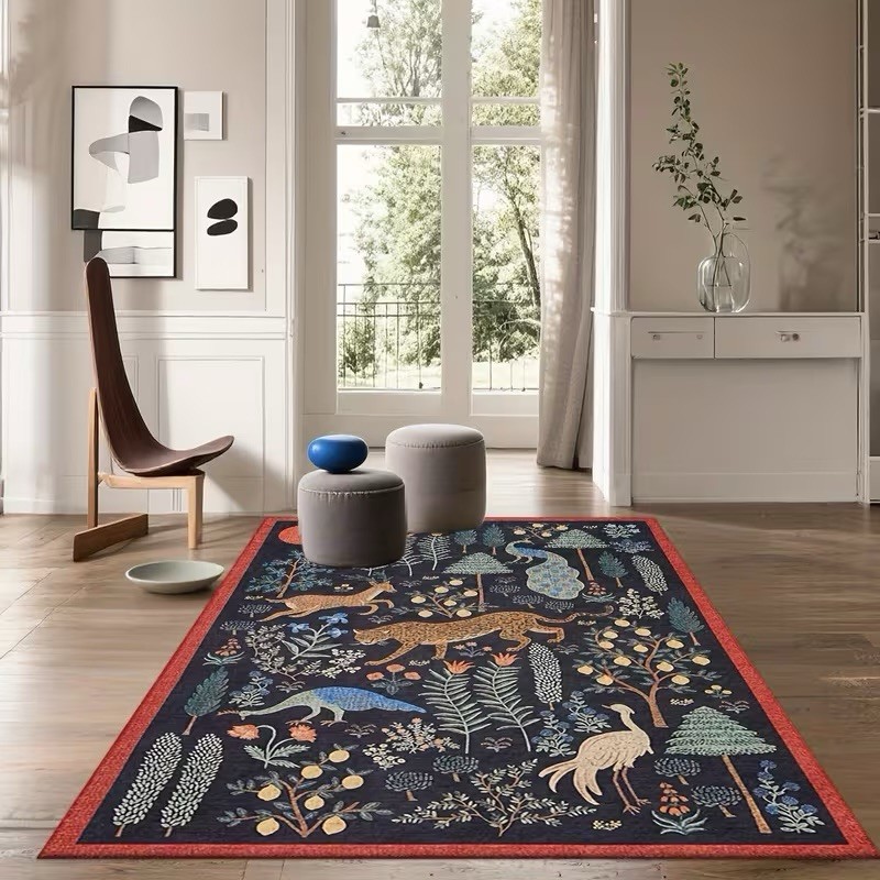Stunning Bliss Woodland Animal Botanical Jungle Indoor Area Rug 5’ x 7’ Black