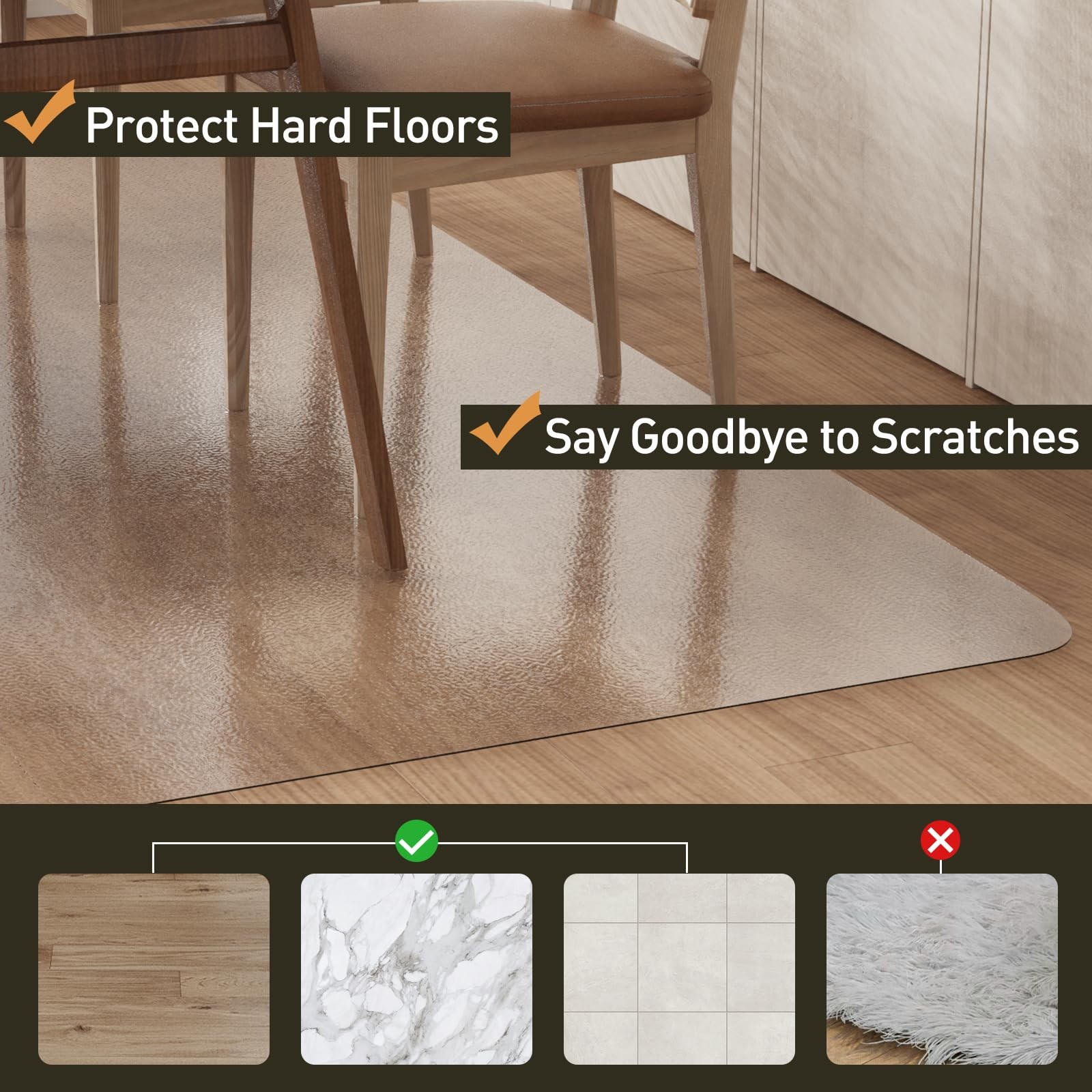 Clear Plastic Floor Mat For Under Dining Table 5’โ€”7′ Large No Slip Waterpro…