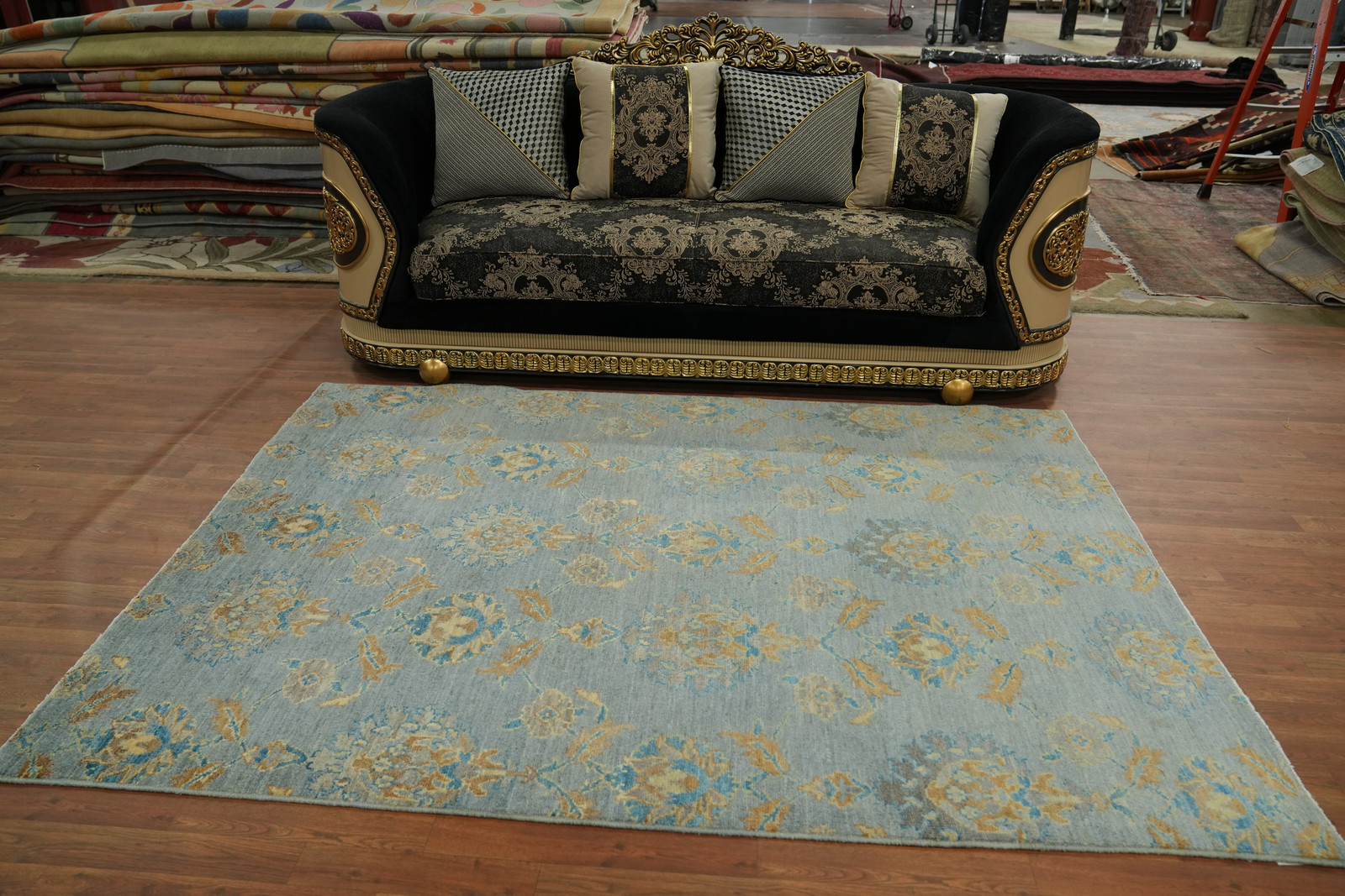 All-Over Pattern Oushak Vegetable Dye Turkish Rug 6×8 Handmade for Living Room