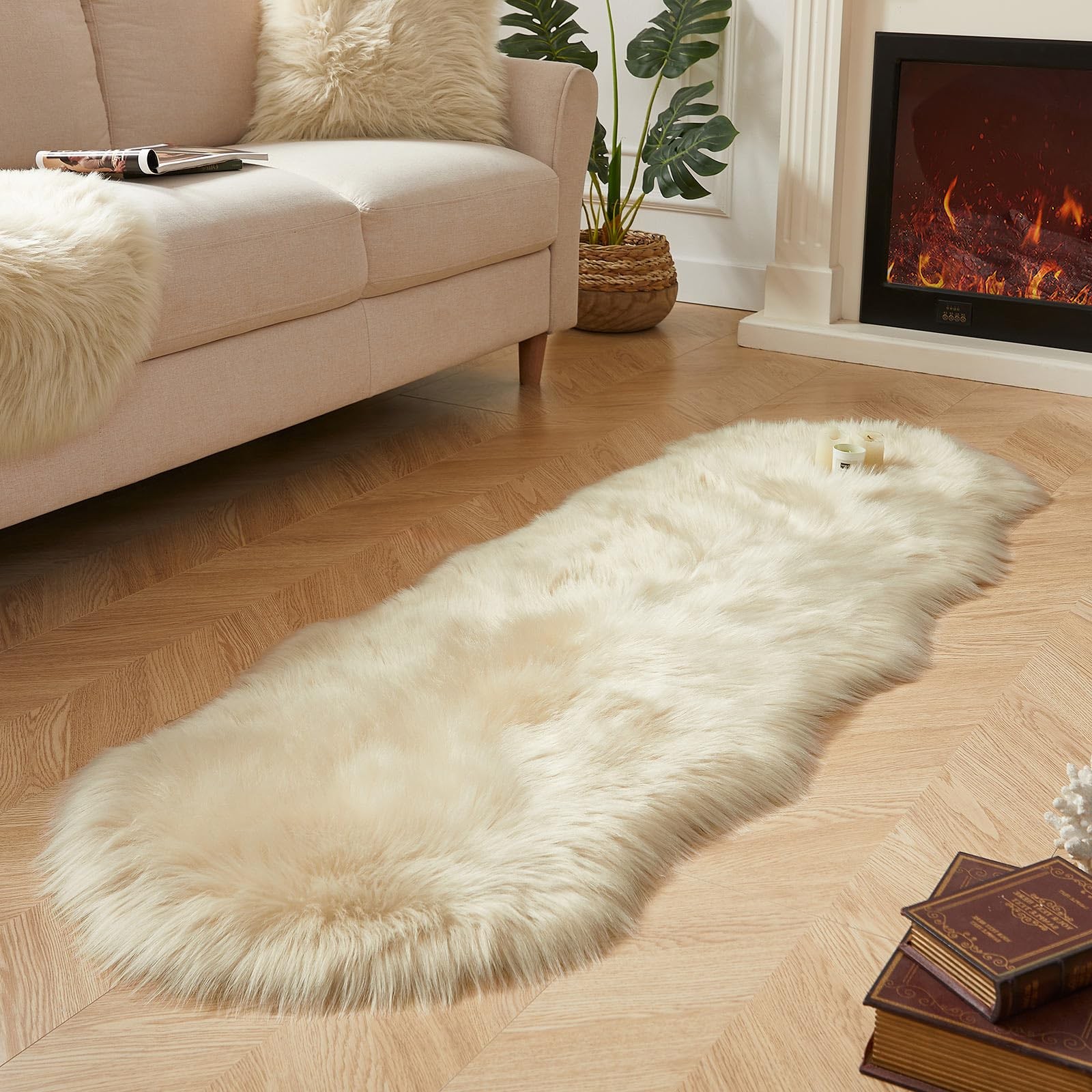 Faux Sheepskin Rug, Beige Ultra Soft Fluffy Shag Area Rug, 2 x 6 ft Faux Fur …