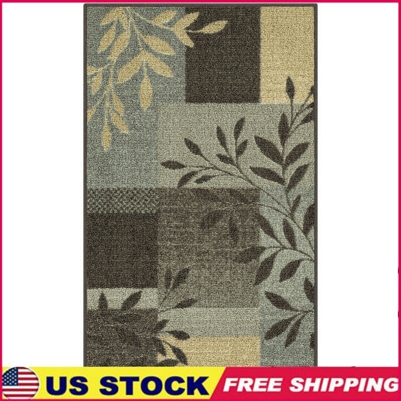Leaf Block Accent Rug Non-Slip Machine Washable Stain Resistant Indoor Use