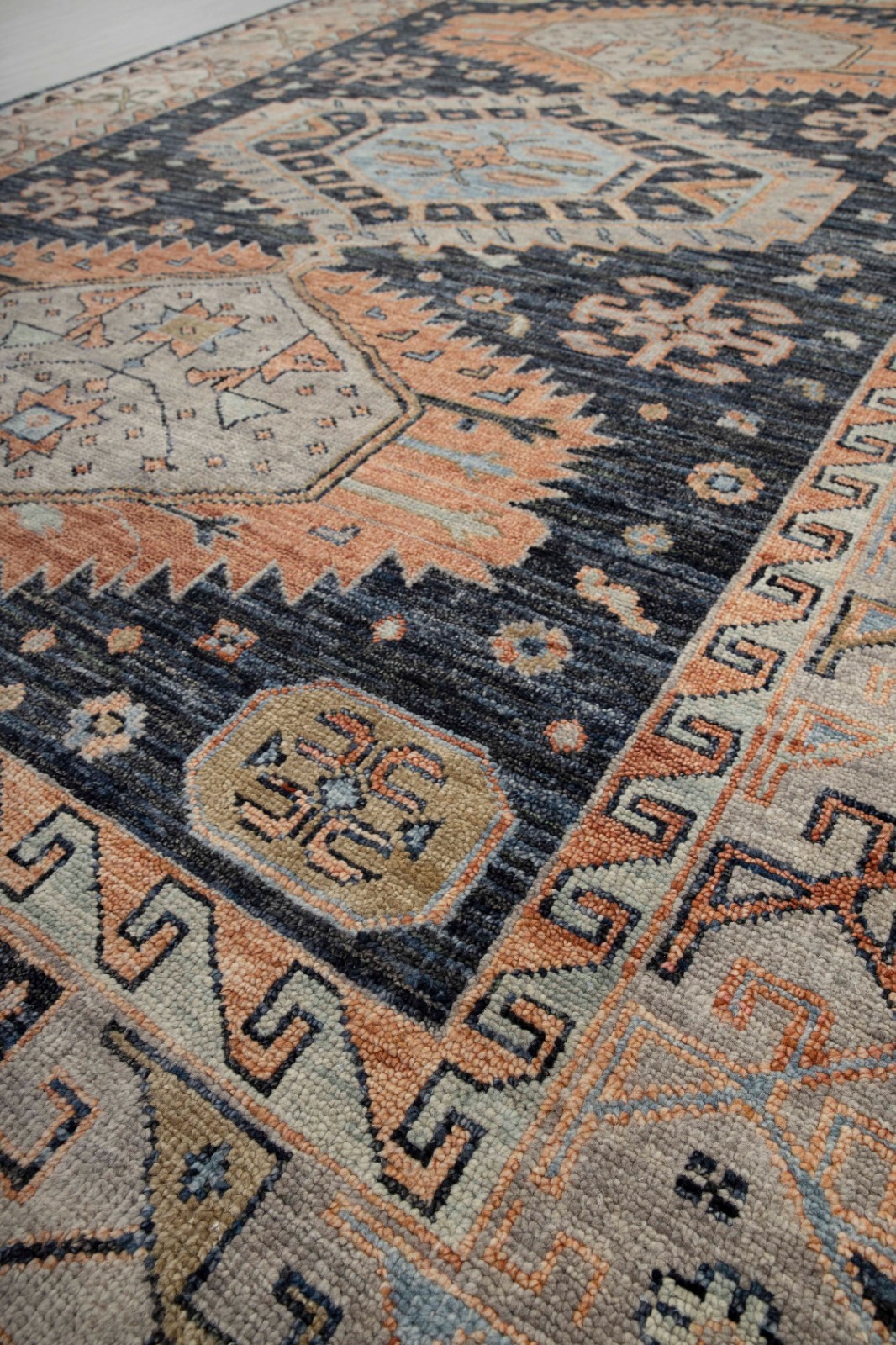 10×14 Charcoal Beige Border Decorative Kismet Oushak Inspired Handmade Wool Rug