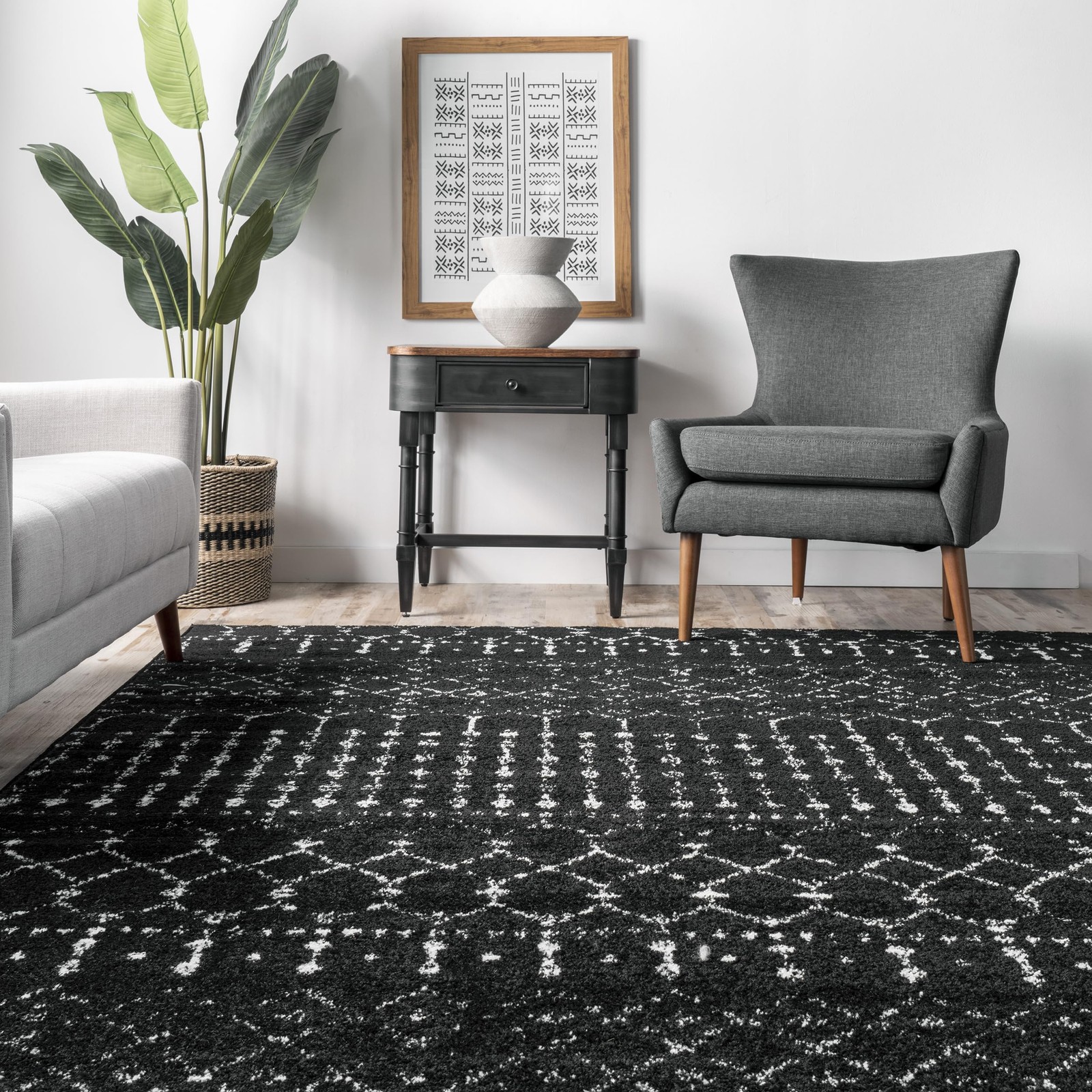 nuLOOM Moroccan Blythe Area Rug, 4′ x 6′, Black and White