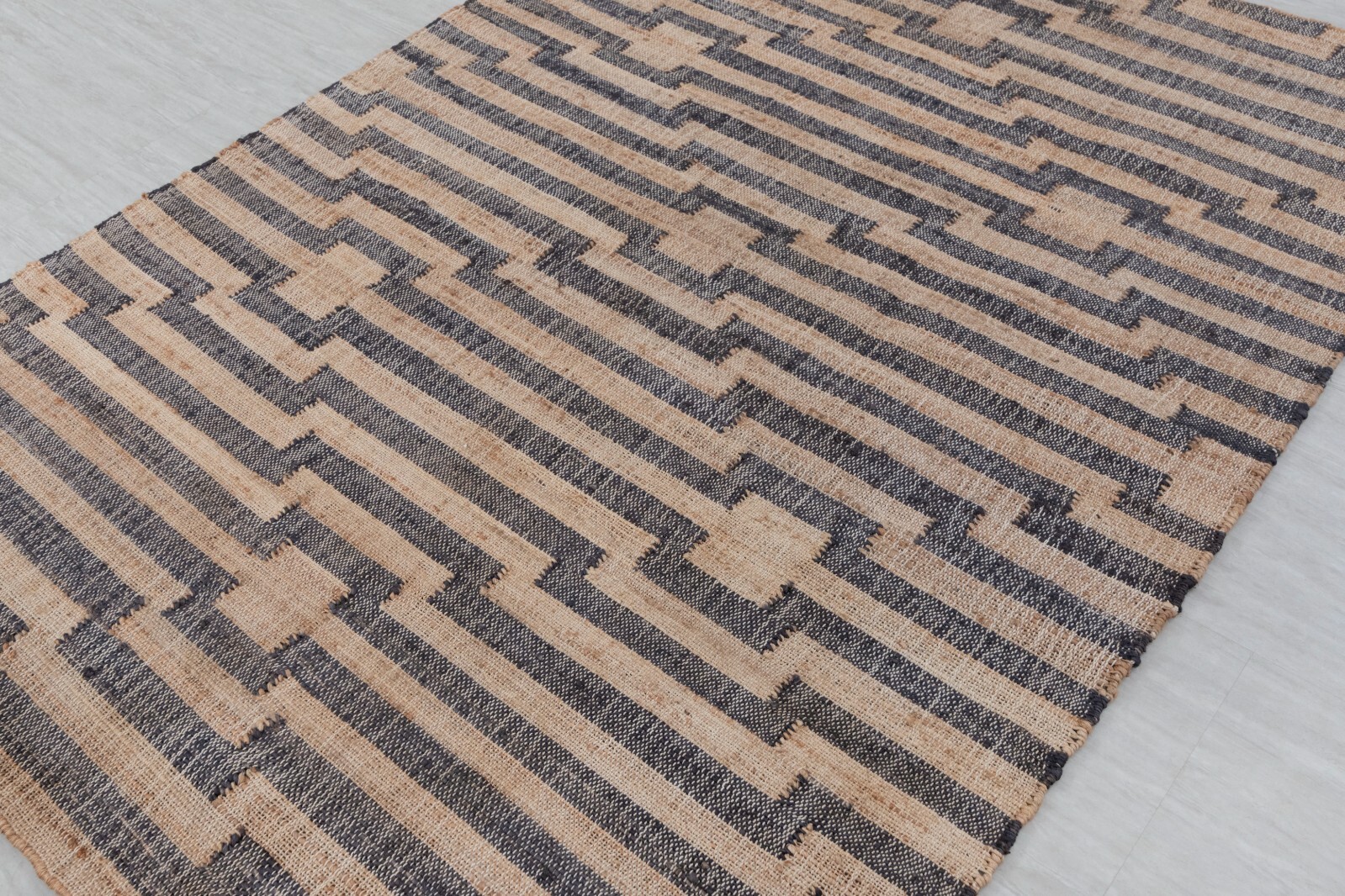 Natural Jute Black High Quality Hand Woven Geometric Boho Style CUSTOMIZED Rug