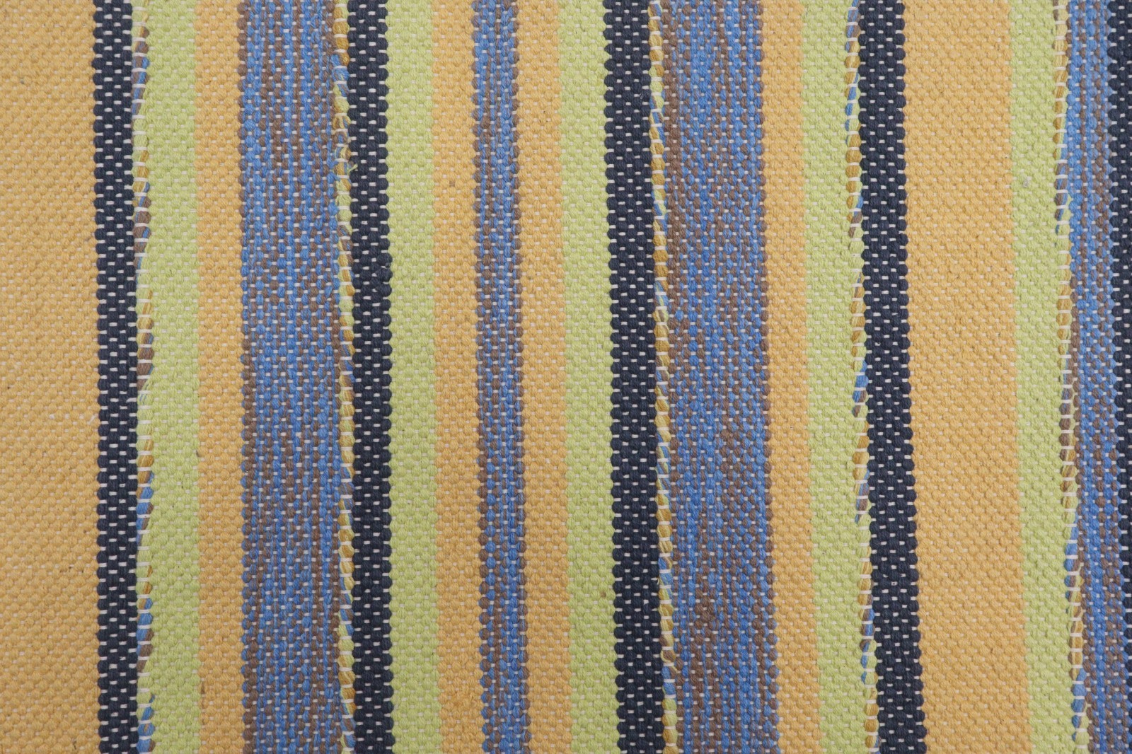 Handmade Flat Weave Kilim Rug Striped Yellow Blue Green Cotton Fringe 60×50 cm