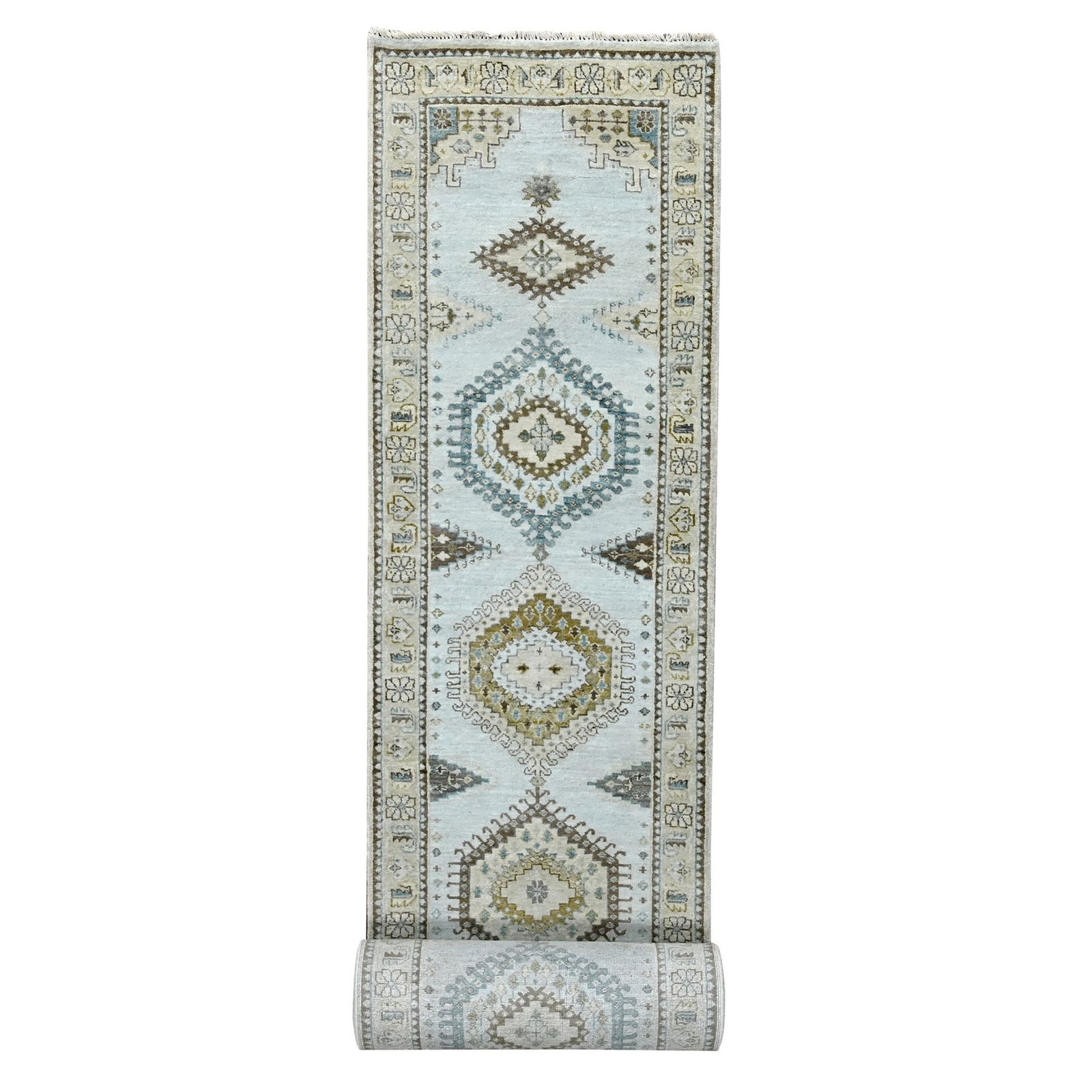 2’7″x19’10” Gray Hand Knotted Pure Wool Zoroastrian Village XL Runner Rug R84923