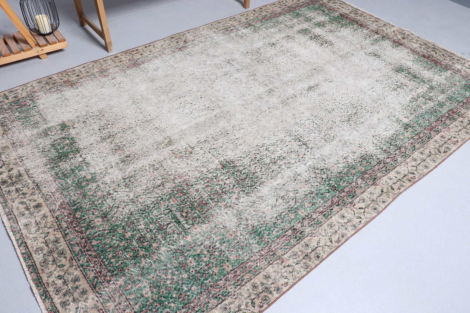 Rug, 6,1×9,5 ft Vintage Rug, Green Ombré Rug Wool