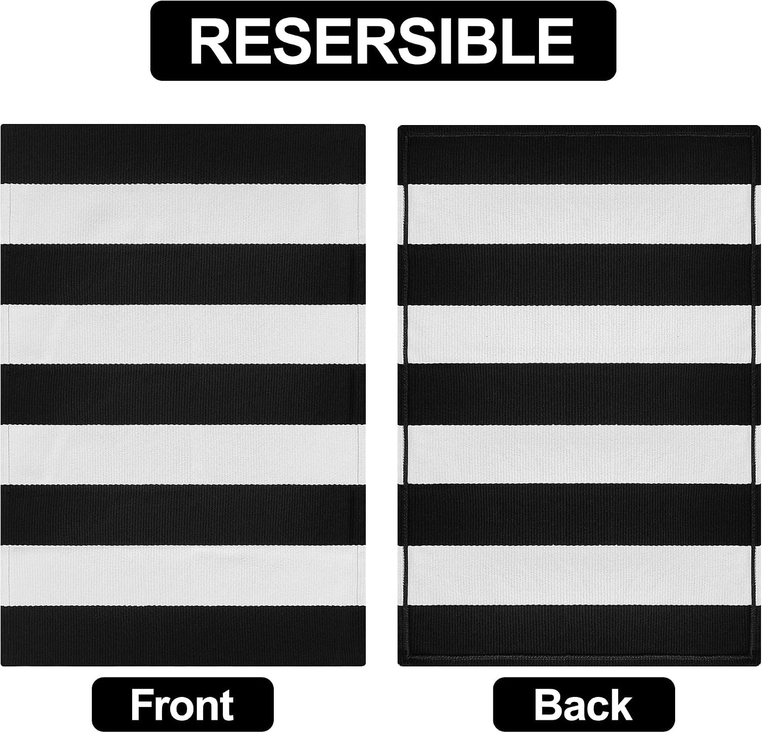 Black White Striped Outdoor Rug 2’x3′ Porch Door Mat Decor Carpet | Striped Cott