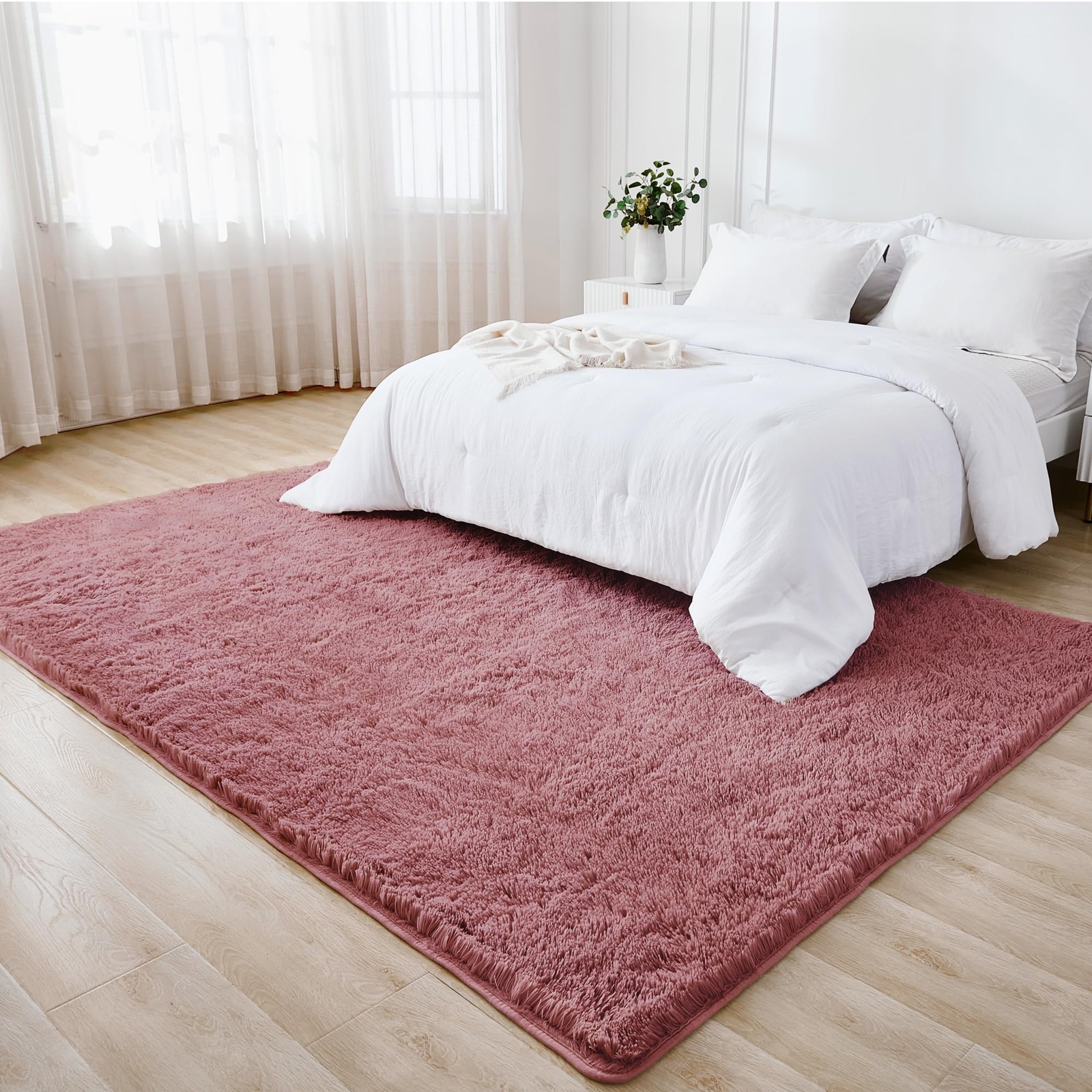 New Litanika 5×8 Shag Area Rug for Living Room Bedroom, Pea Pink High Pile Ultra