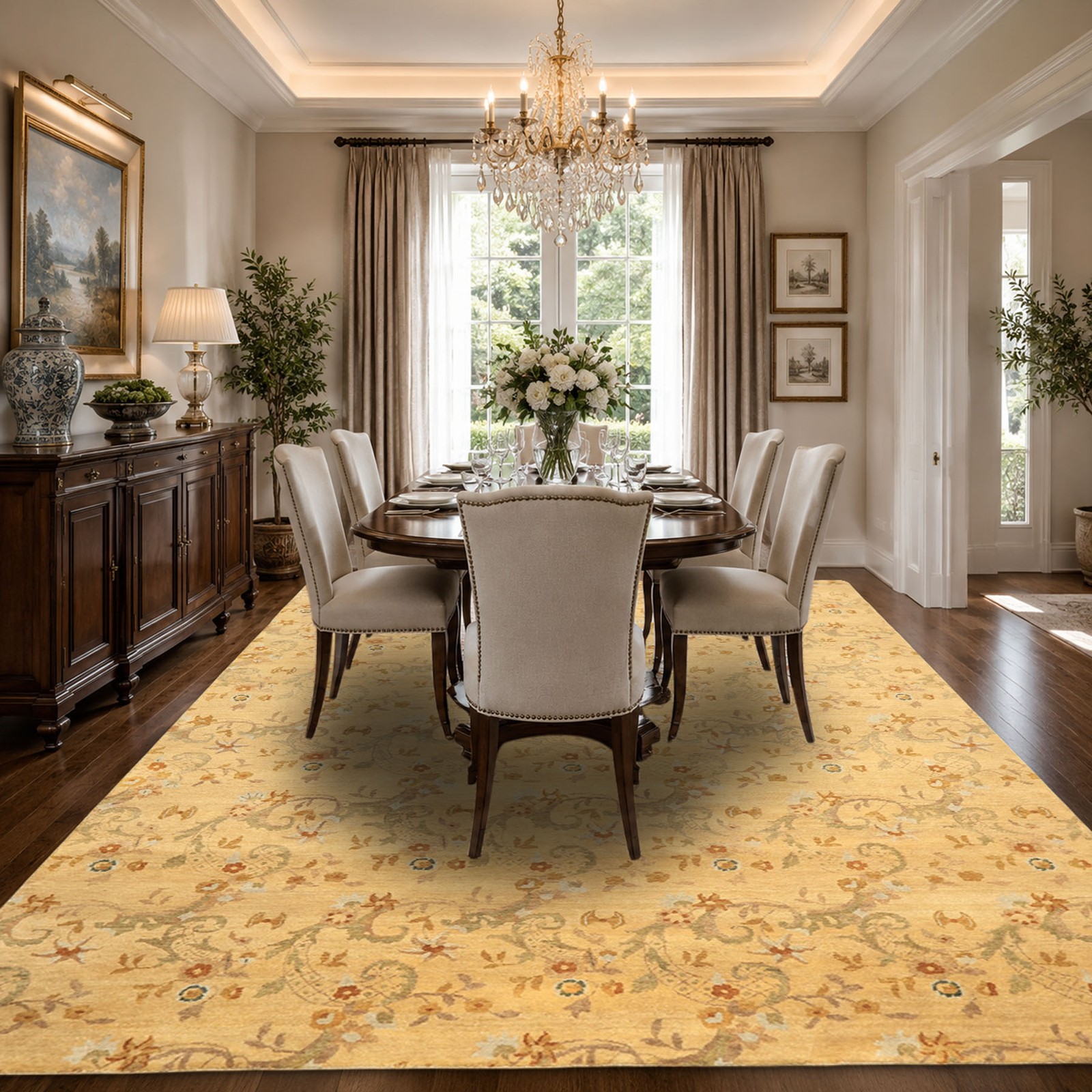 7’10”x9’10” Hand Woven Wool Light Gold, Gray Oushak Transitional Kalaty Rug