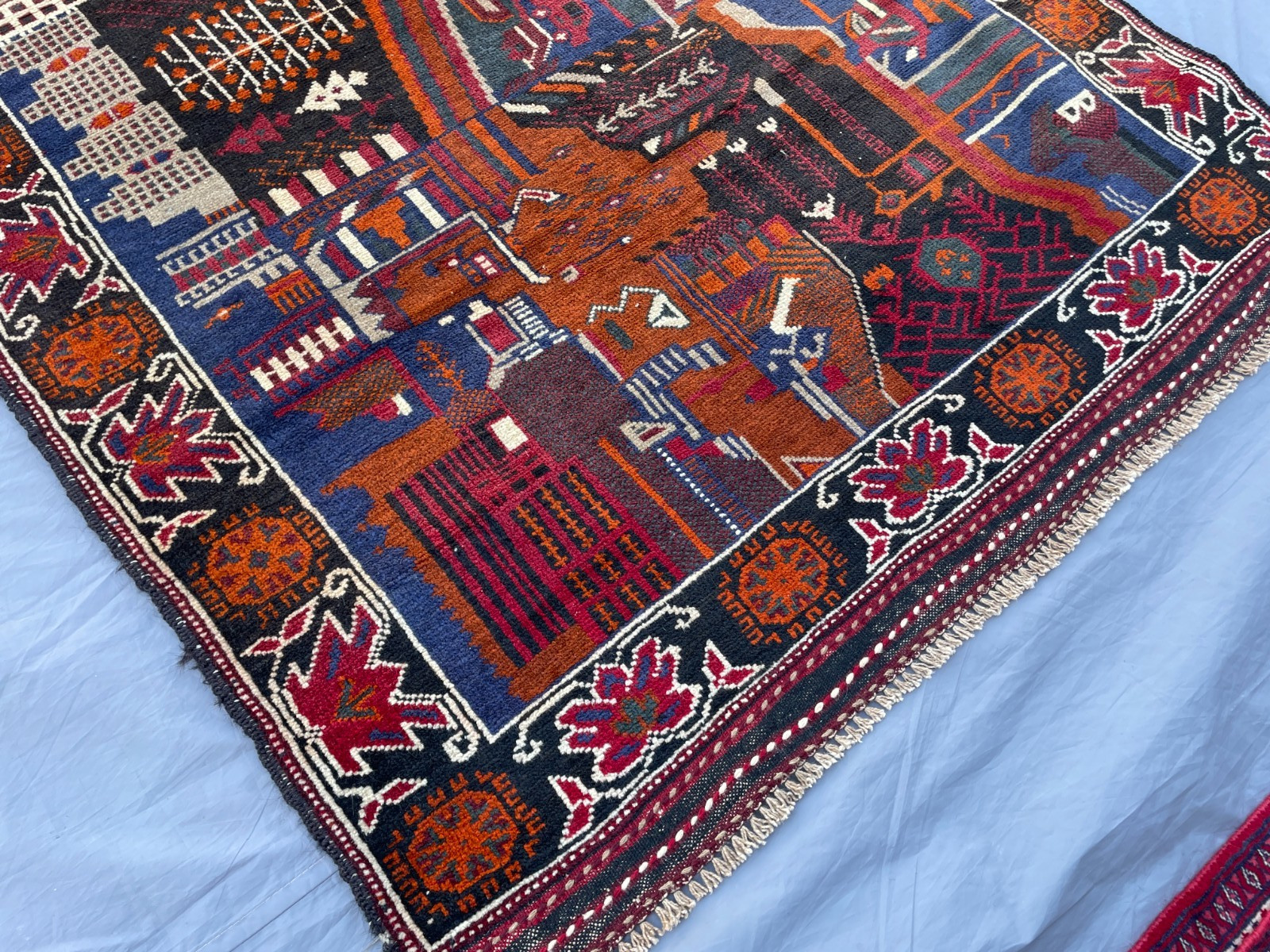3×6 Afghan Pictorial War Rug Handmade Baluchi Wool City Scene Carpet With Road