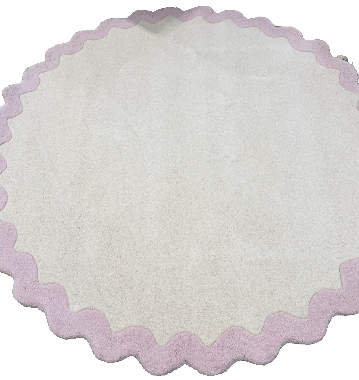 New Pottery Barn Kids Wave Border 5′ Round Wool Rug ~Pink/Ivory~