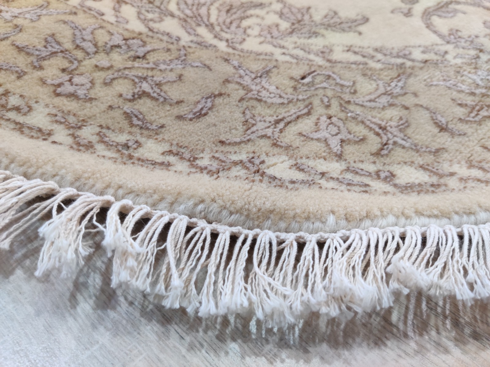 Damask Cream Gold 3 x 5 Hand Knotted Wool Rug for Bedroom 90×160 cm Oval Carpet