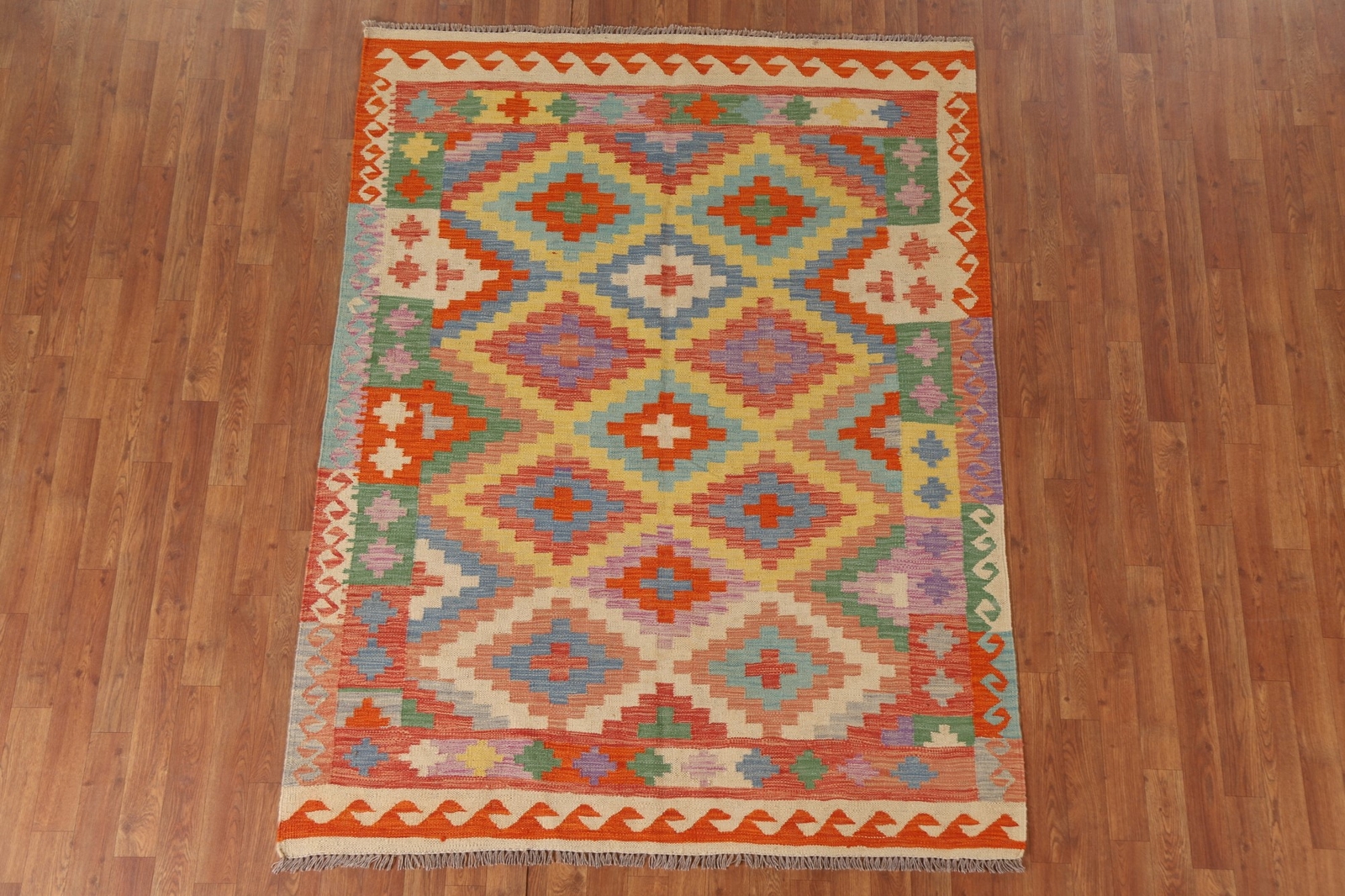Colorful Reversible Kilim Flatweave Tribal Area Rug 5×7 Wool Carpet