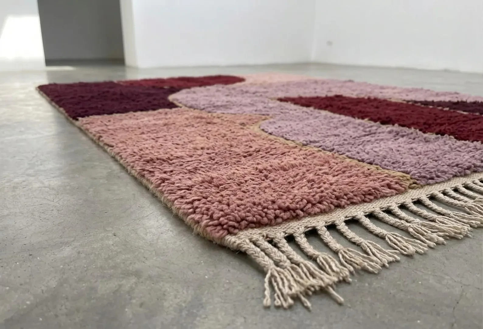 Burgundy Bauhaus Moroccan Rug – Deep Wine and Rose Abstract Area- Custom Rug